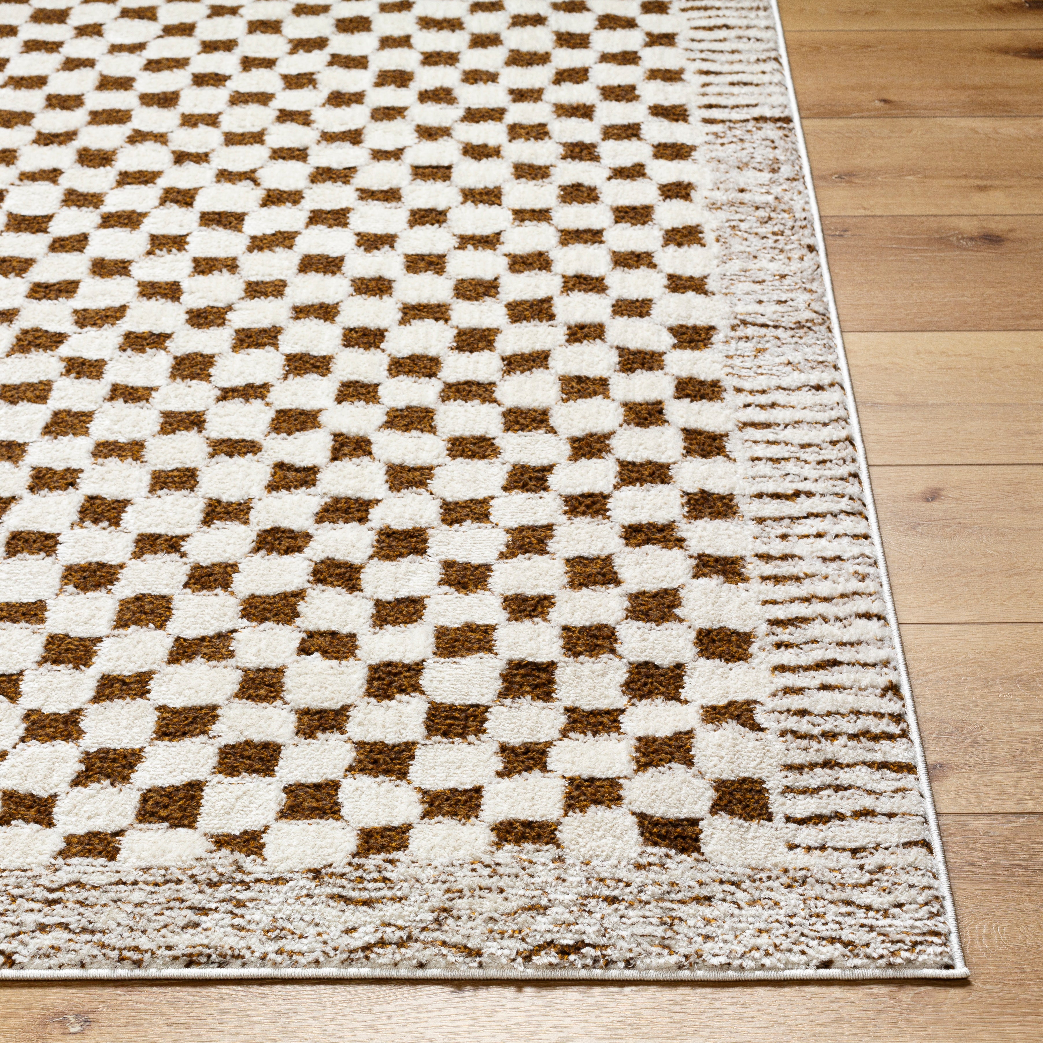 Floyd Camel Border Checkered Rug 0-RUGS - patterned Surya