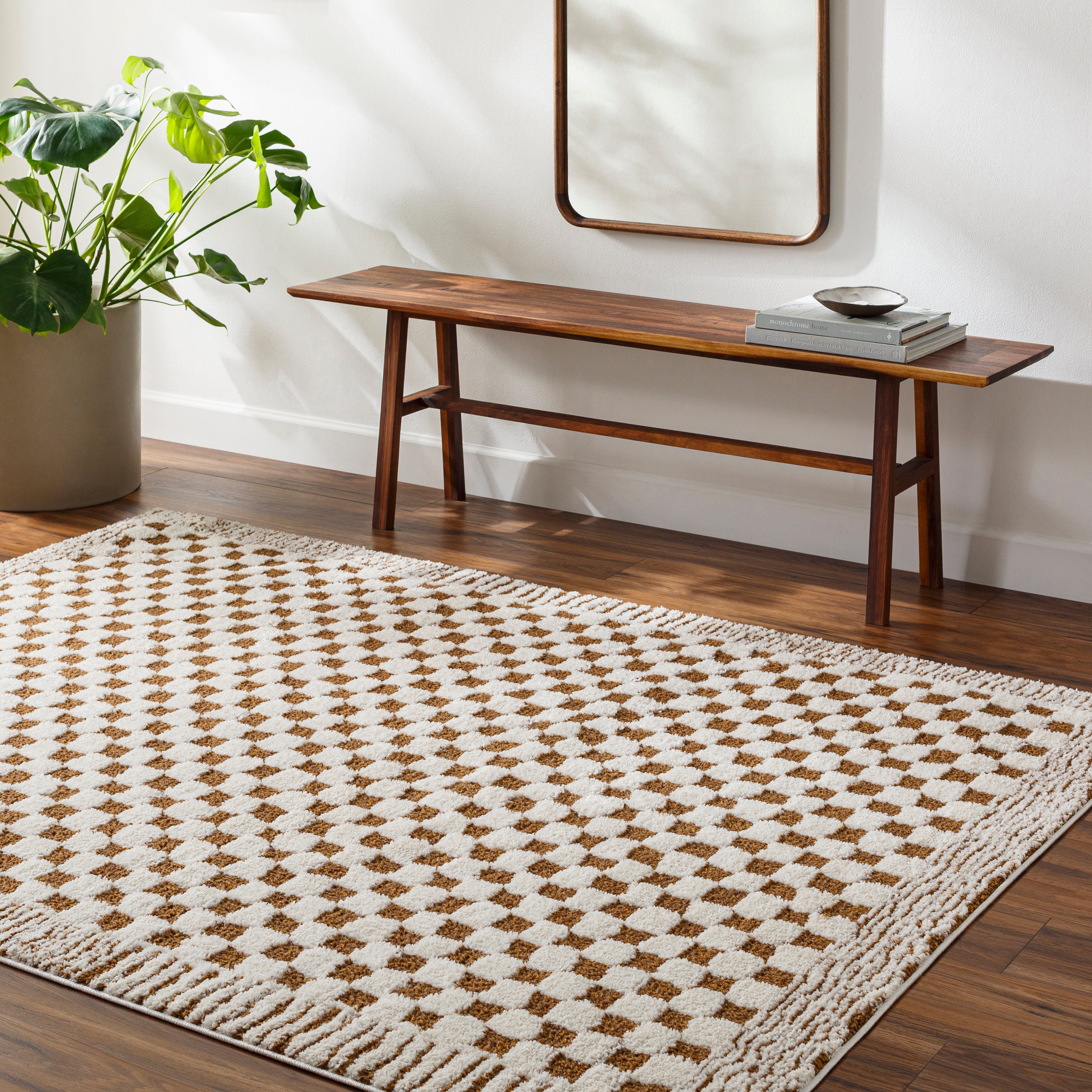 Floyd Camel Border Checkered Rug 0-RUGS - patterned Surya