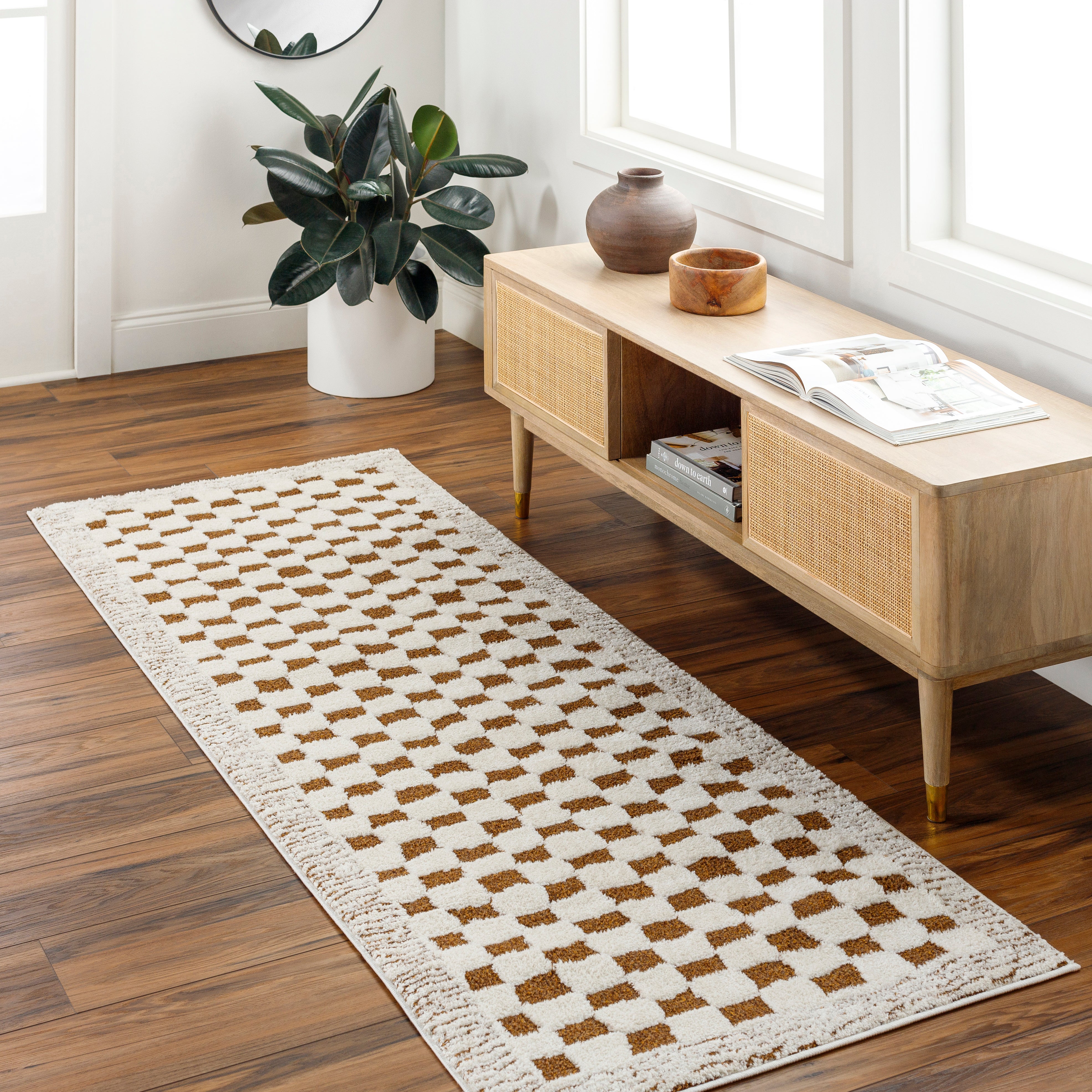 Floyd Camel Border Checkered Rug 0-RUGS - patterned Surya