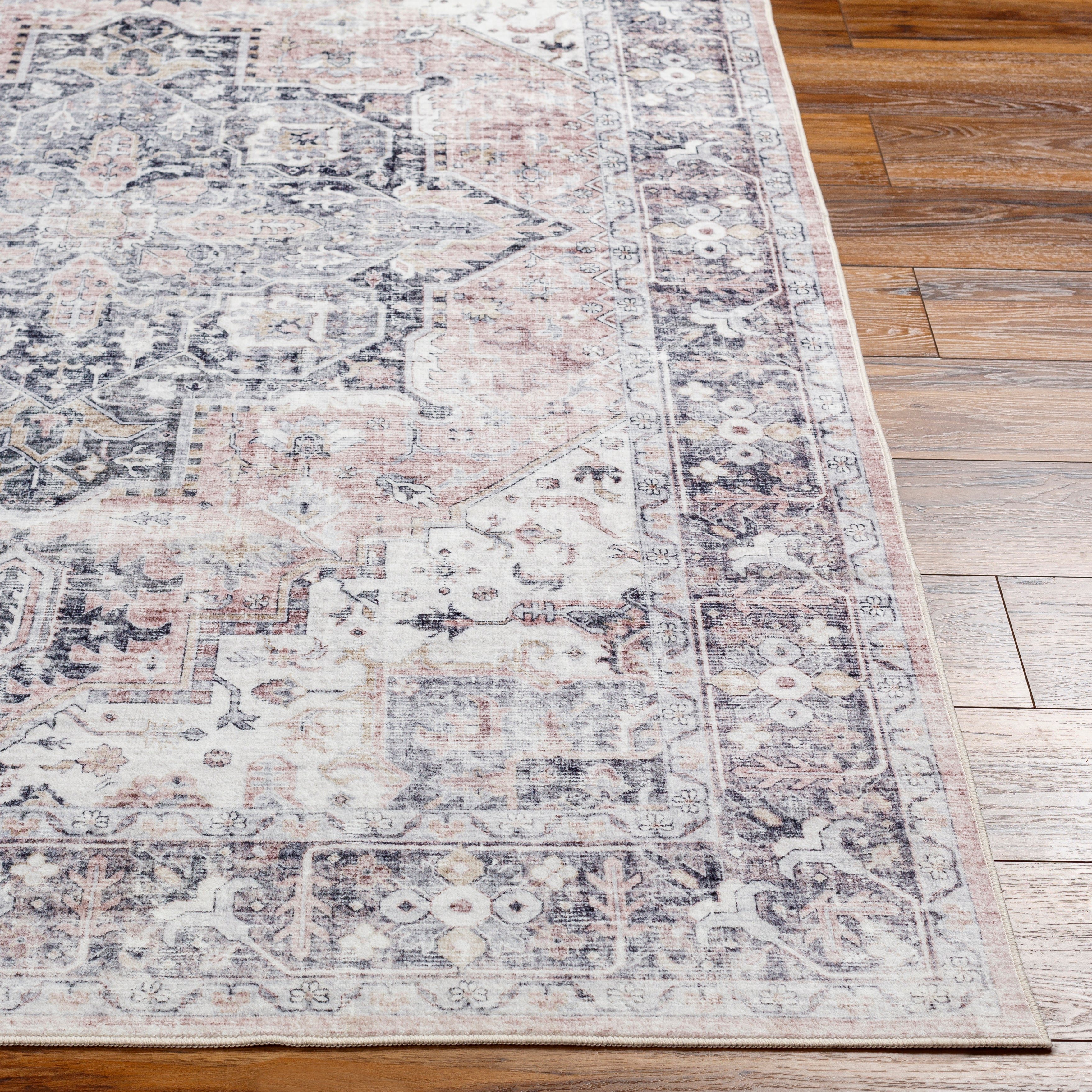 Laverne Charcoal / Blush Washable Rug 1 - RUGS - patterned Surya