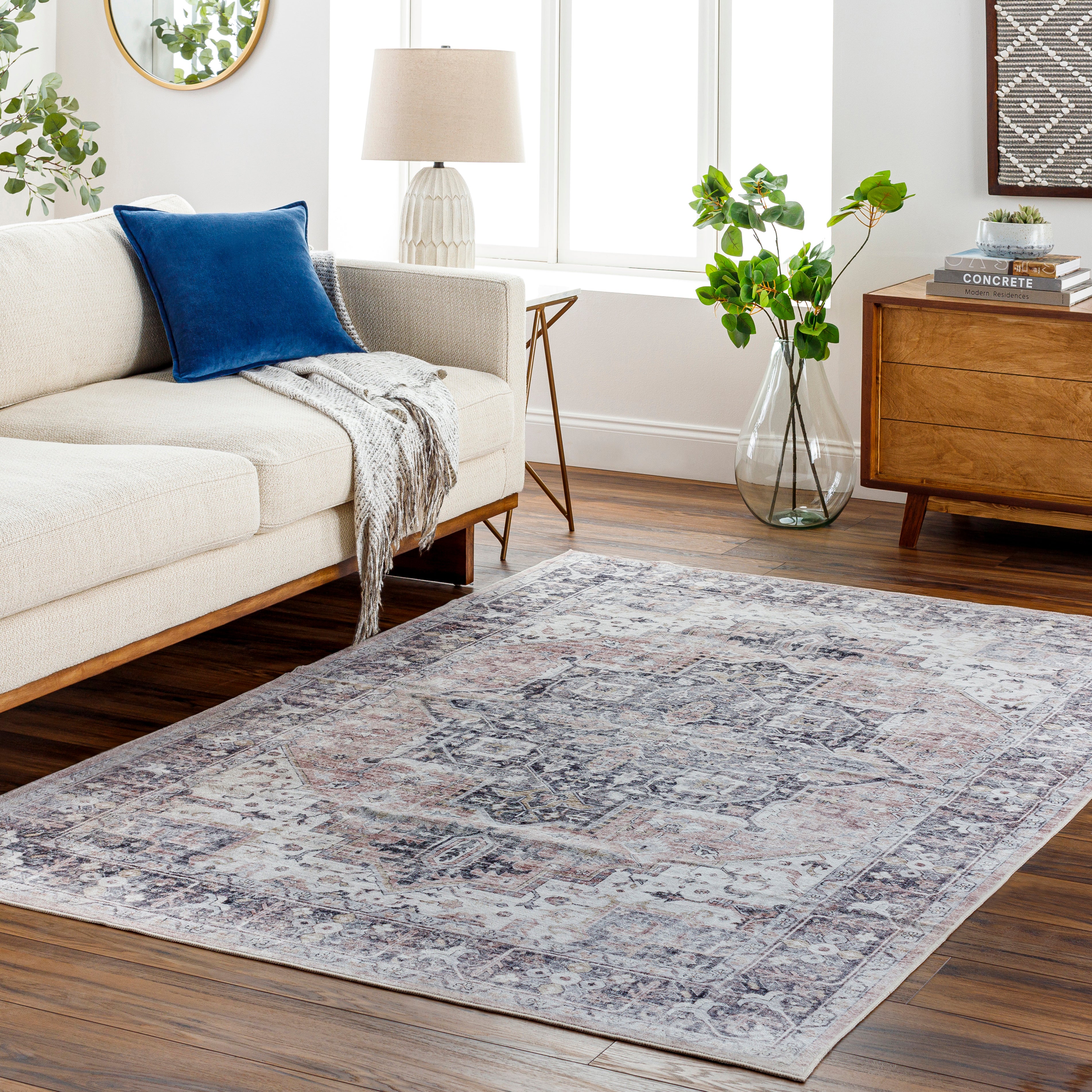 Laverne Charcoal / Blush Washable Rug 1 - RUGS - patterned Surya