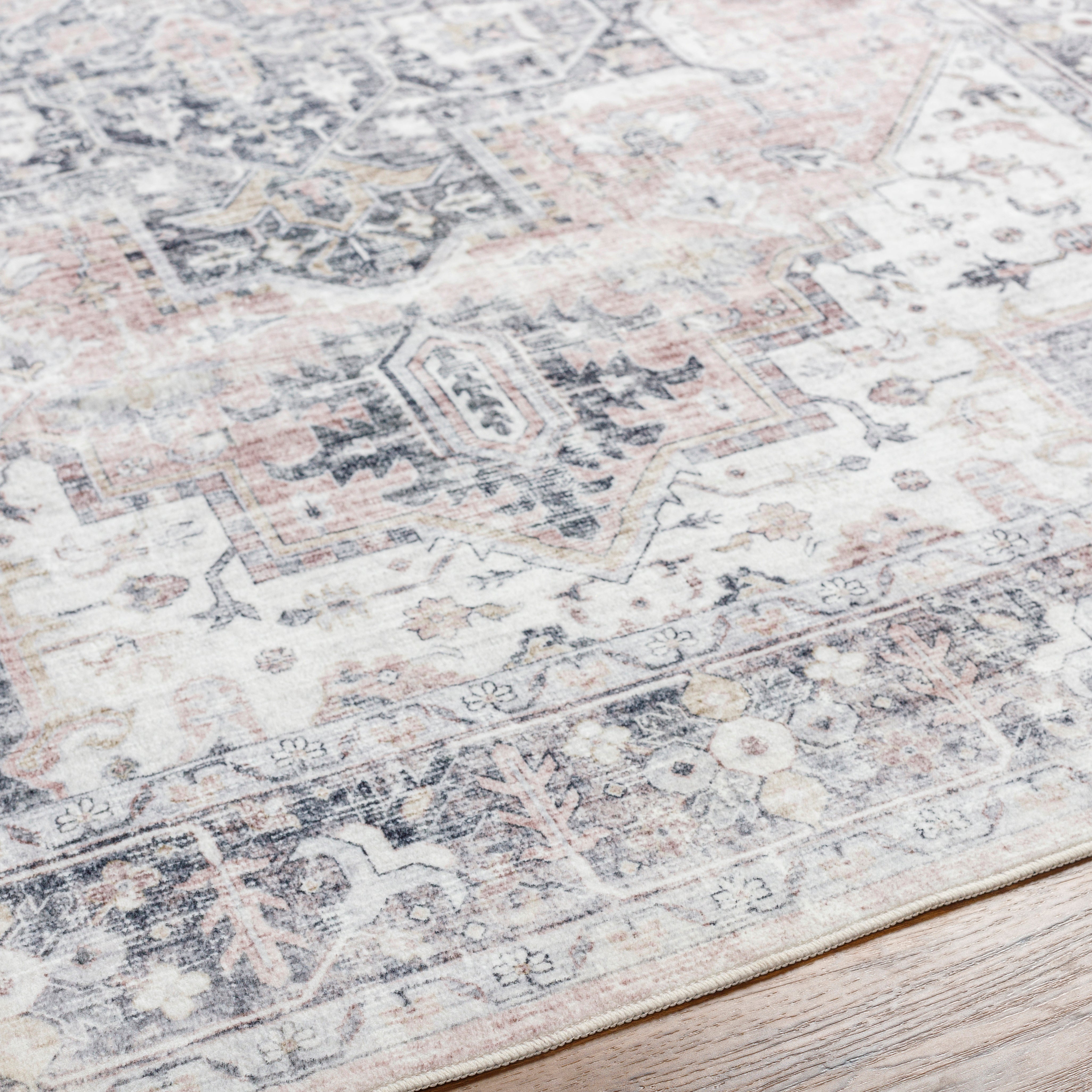 Laverne Charcoal / Blush Washable Rug 1 - RUGS - patterned Surya
