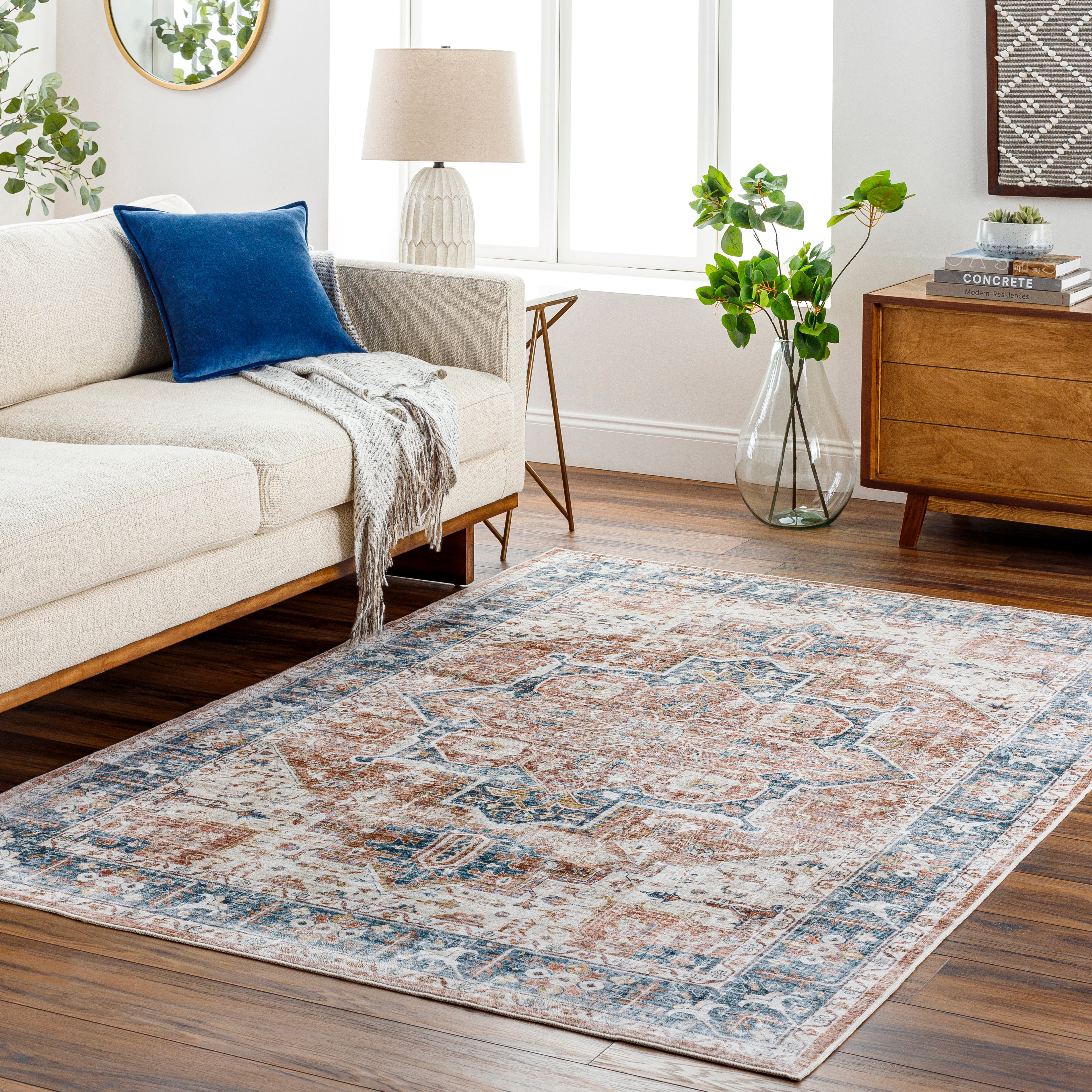 Laverne Denim / Rose Washable Rug 1 - RUGS - patterned Surya