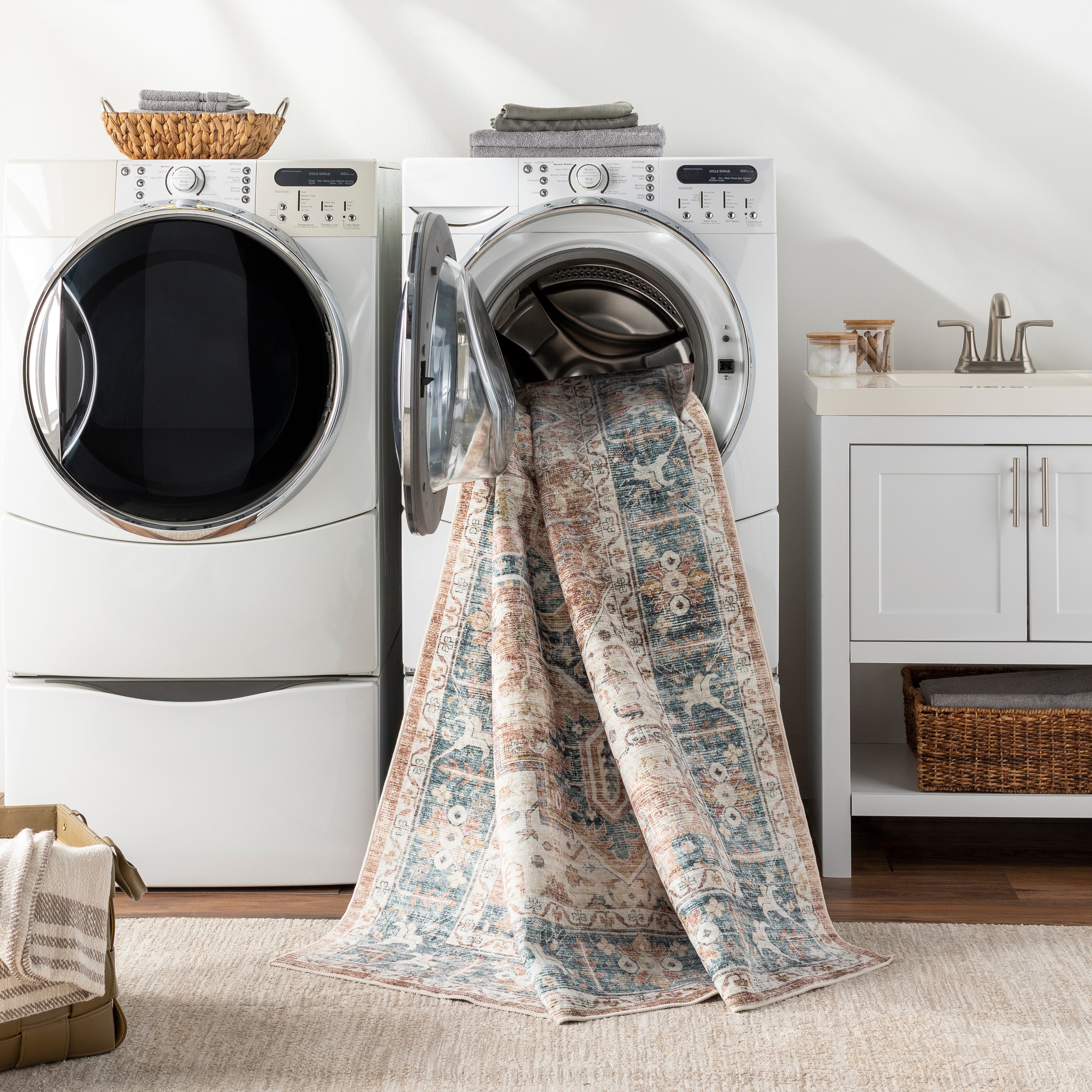 Laverne Denim / Rose Washable Rug 1 - RUGS - patterned Surya