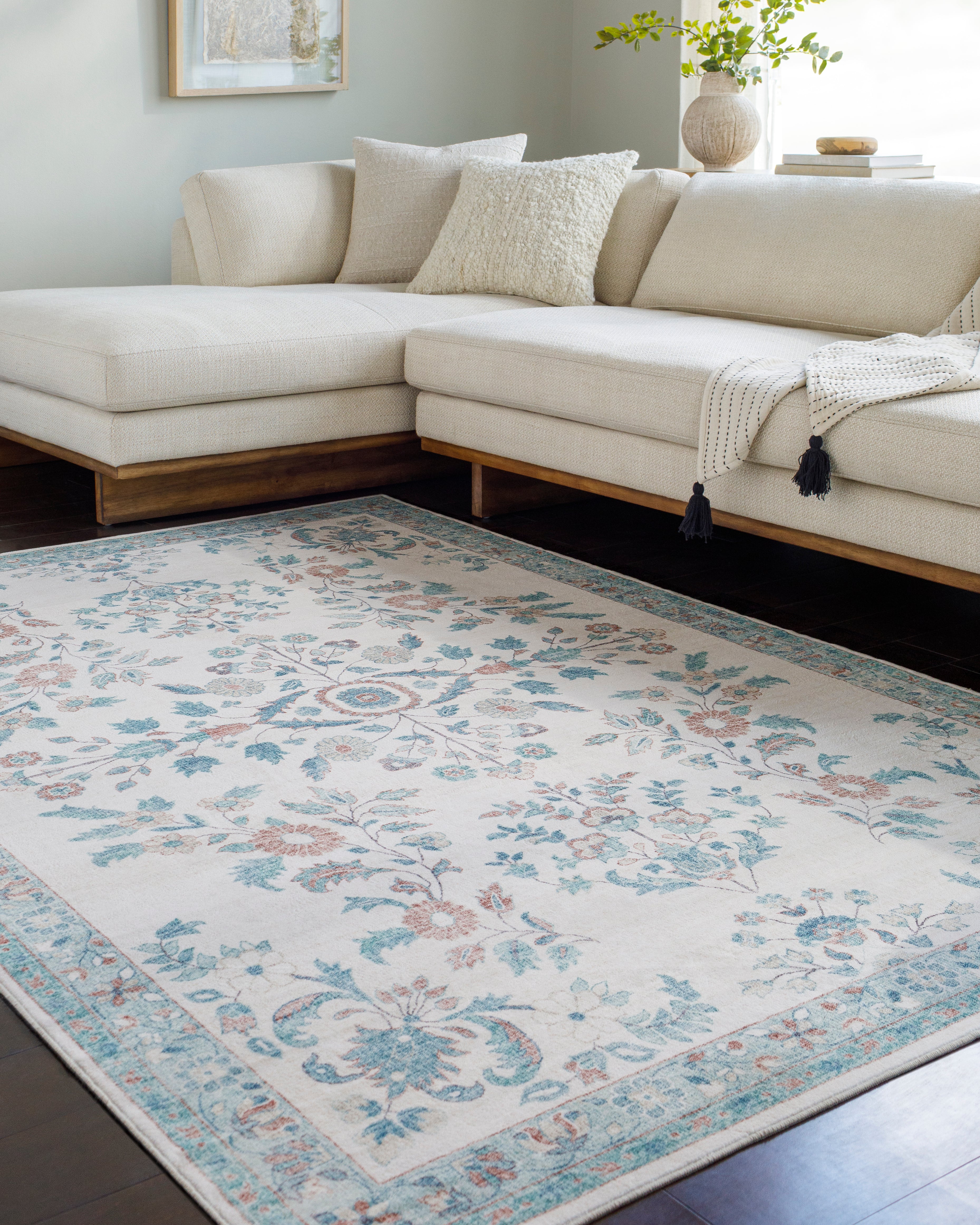 Laverne Floral Ivory Washable Rug 1 - RUGS - patterned Surya