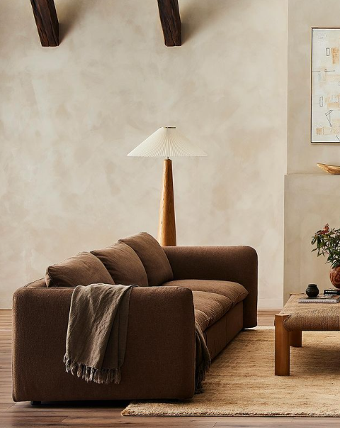 contemporary, deep brown, cloud sofa with comfortable seating for living room.