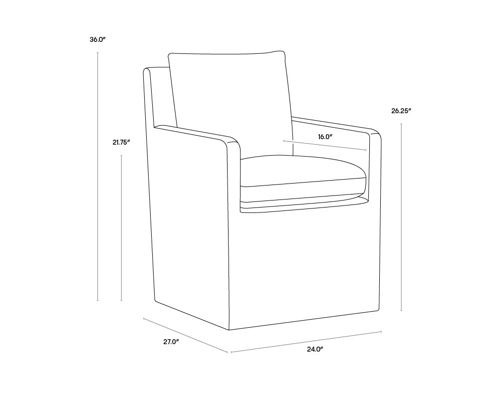 Glenris Wheeled Dining Armchair FURNITURE - dining chair Sunpan