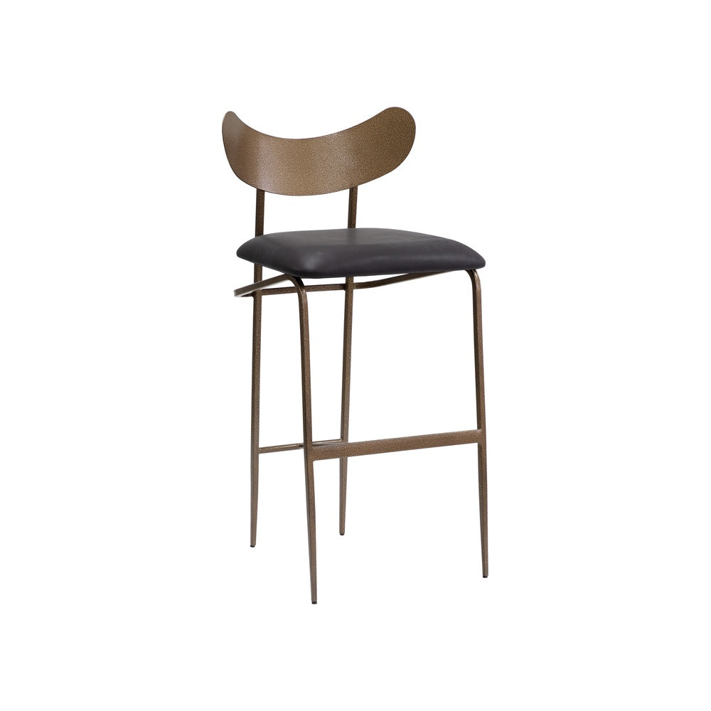 Gibbs Barstool FURNITURE - barstool Sunpan Charcoal Black Leather/Antique Brass