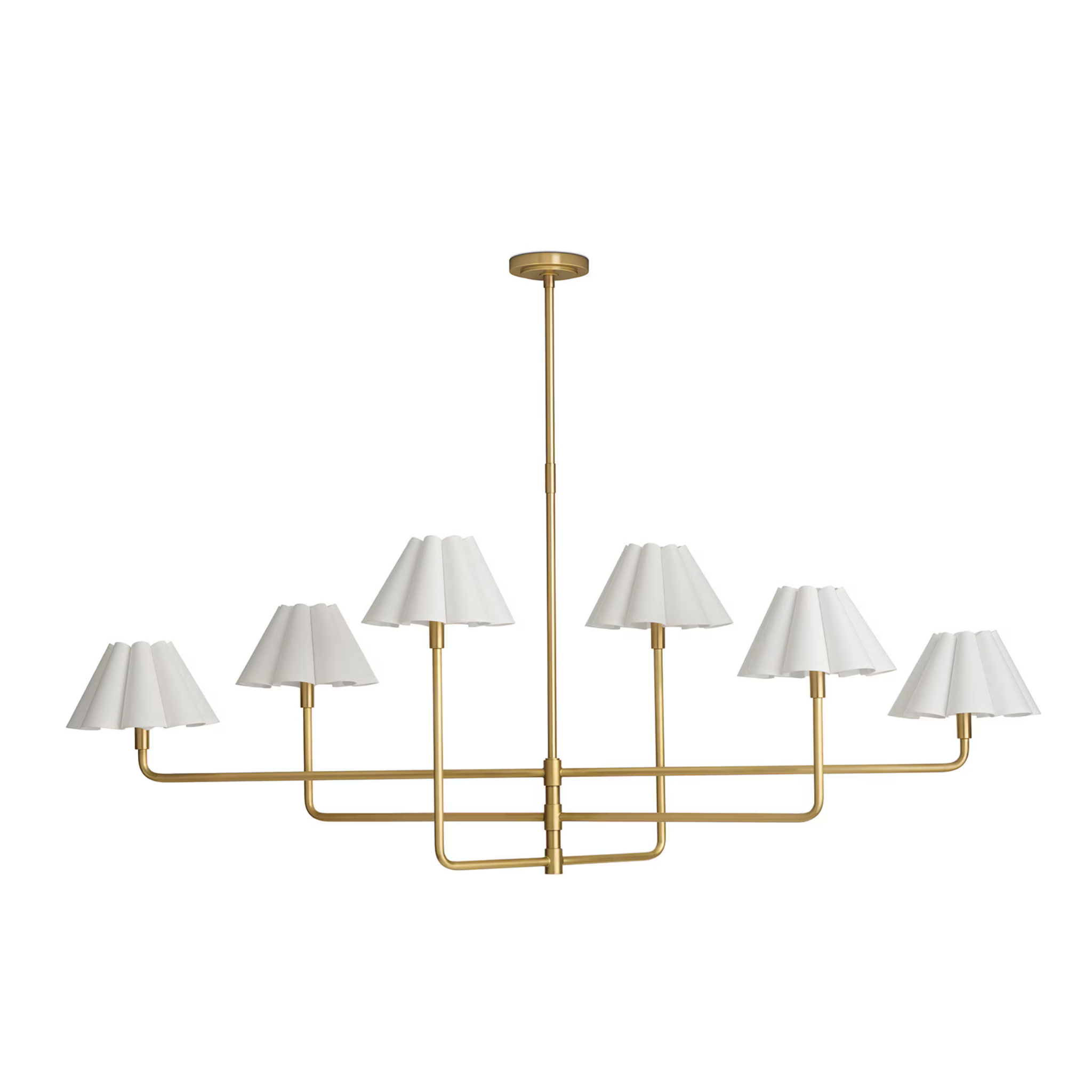 Polly Metal Chandelier - Natural Brass with White Scalloped Shade
