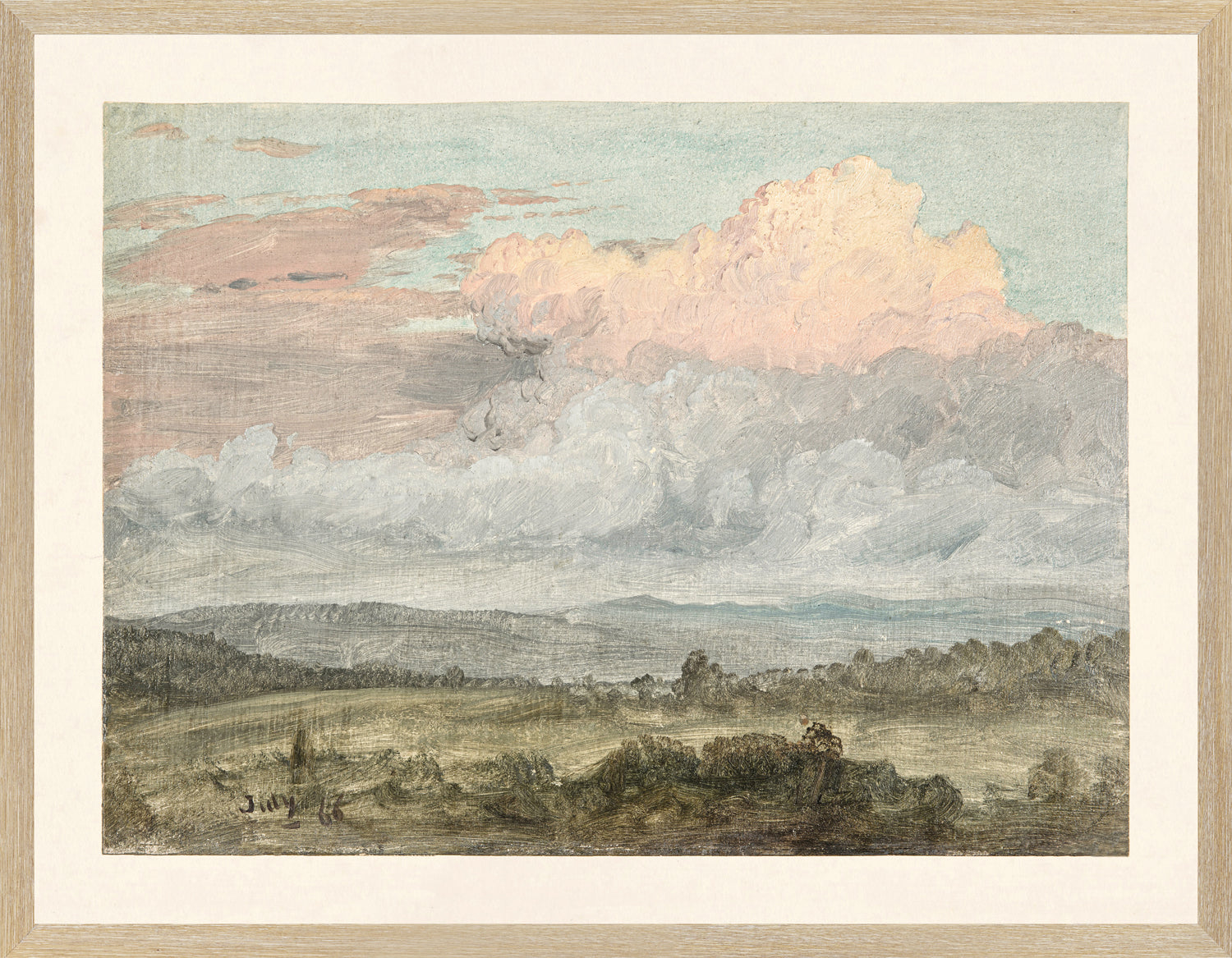 "Hudson River School - Hudson Valley Clouds 1870" Framed Art Print ARTWORK - framed print Celadon Art Large Glass Framed Light Wood