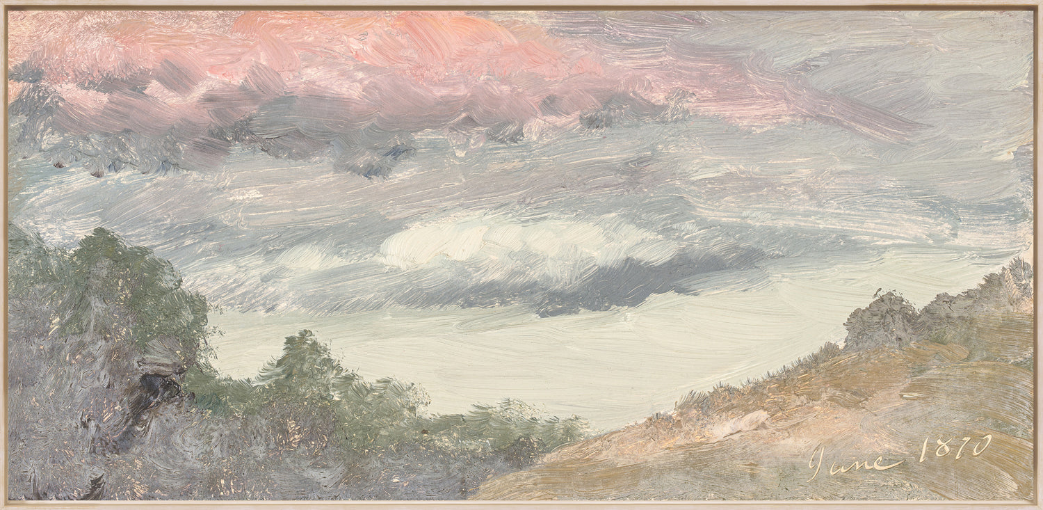 "Hudson River School - Clouds Over Church's Farm 1870" Framed Art Print ARTWORK - framed print Celadon Art Large Framed Canvas Light Wood