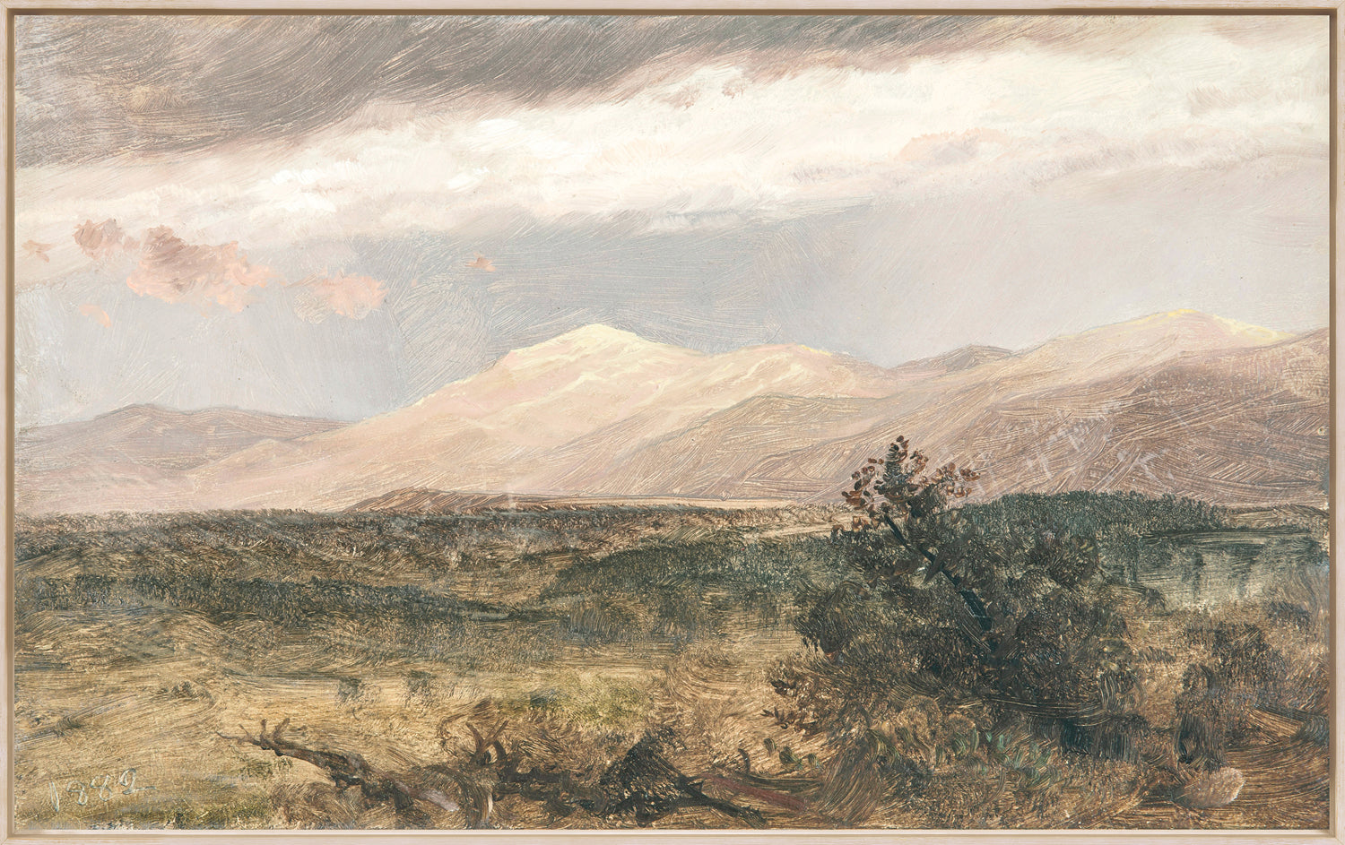 "Hudson River School - Catskills at Sunset 1870" Framed Art Print ARTWORK - framed print Celadon Art Large Framed Canvas Light Wood