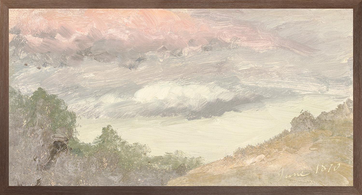 "Hudson River School - Clouds Over Church's Farm 1870" Framed Art Print ARTWORK - framed print Celadon Art Large Canvas On Board Dark Wood