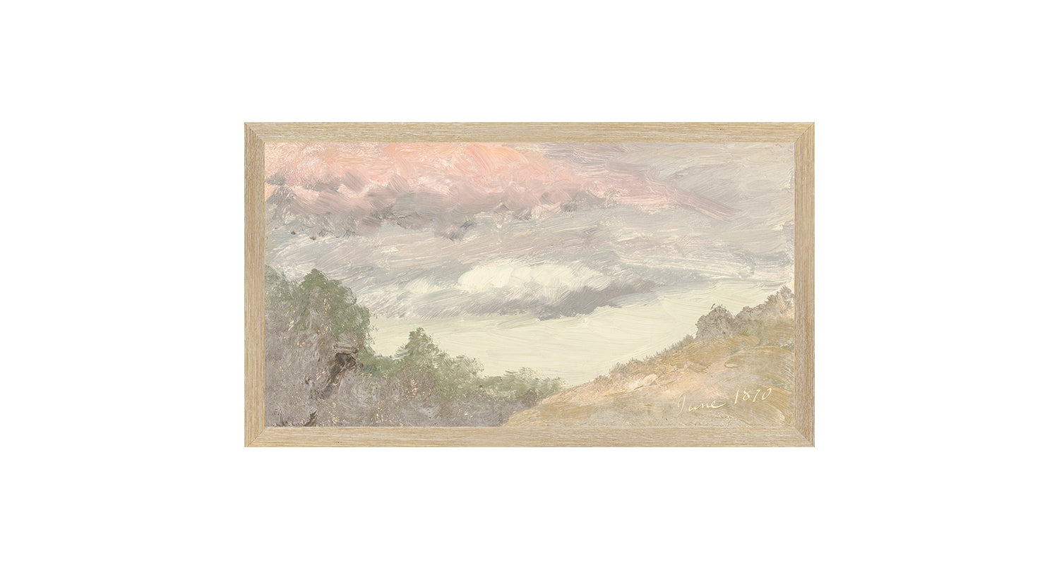 "Hudson River School - Clouds Over Church's Farm 1870" Framed Art Print ARTWORK - framed print Celadon Art Small Canvas On Board Light Wood