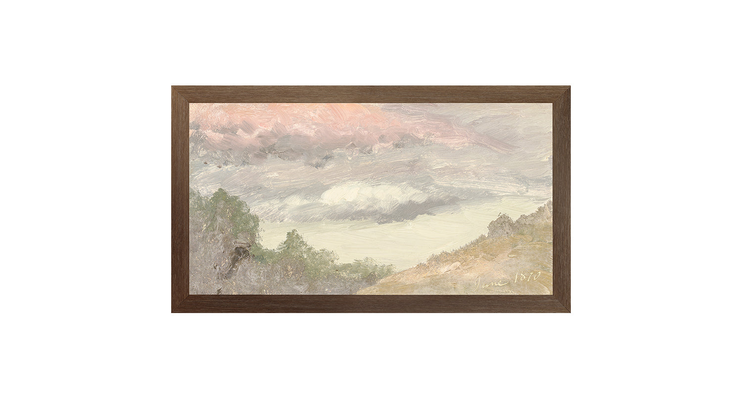 "Hudson River School - Clouds Over Church's Farm 1870" Framed Art Print ARTWORK - framed print Celadon Art Small Canvas On Board Dark Wood