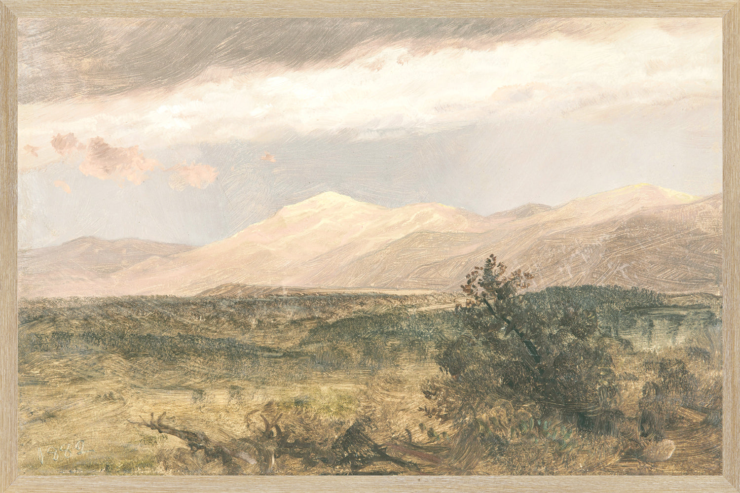 "Hudson River School - Catskills at Sunset 1870" Framed Art Print ARTWORK - framed print Celadon Art Large Canvas On Board Light Wood