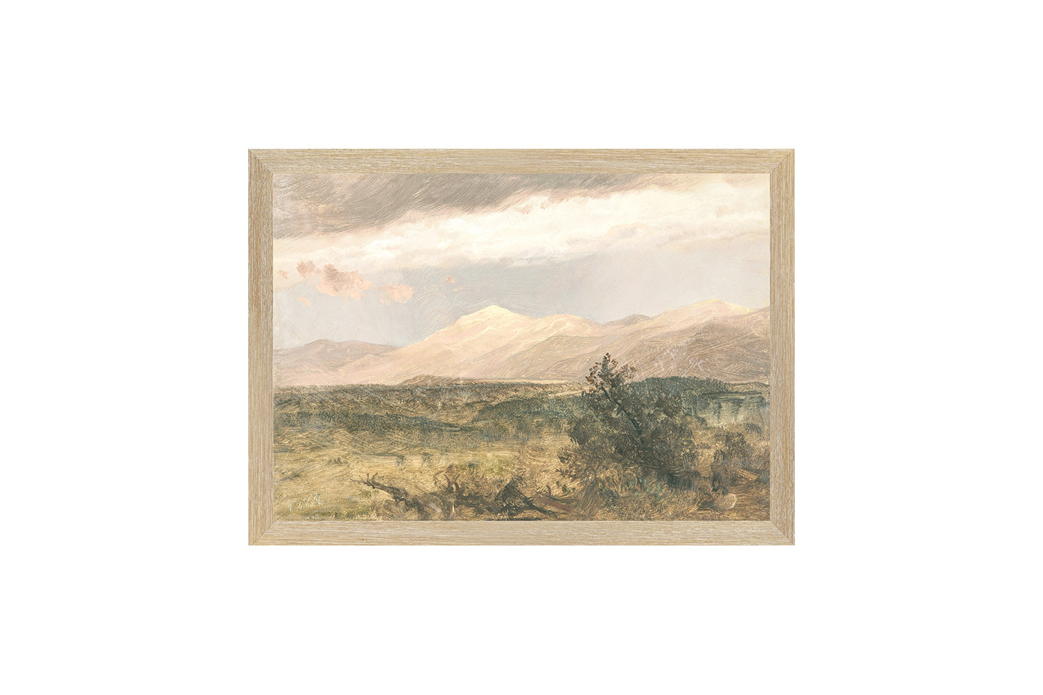 "Hudson River School - Catskills at Sunset 1870" Framed Art Print ARTWORK - framed print Celadon Art Small Canvas On Board Light Wood
