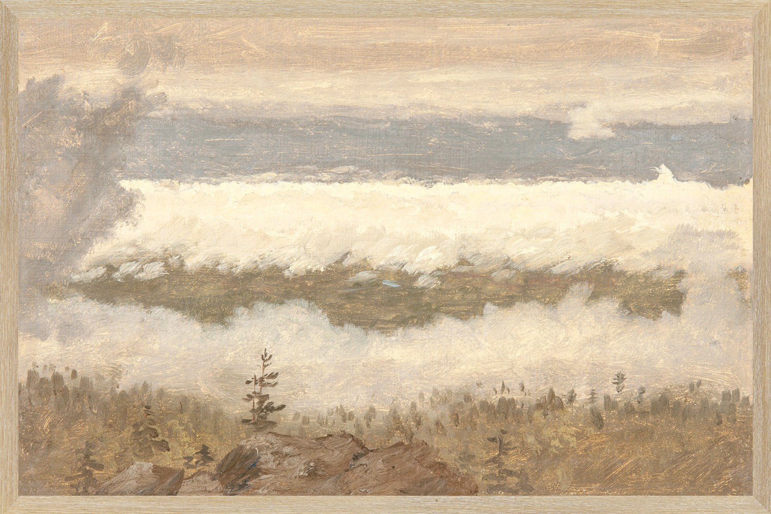 "Hudson River School - Clouds from the Catskills 1870" Framed Art Print ARTWORK - framed print Celadon Art Large Canvas On Board Light Wood