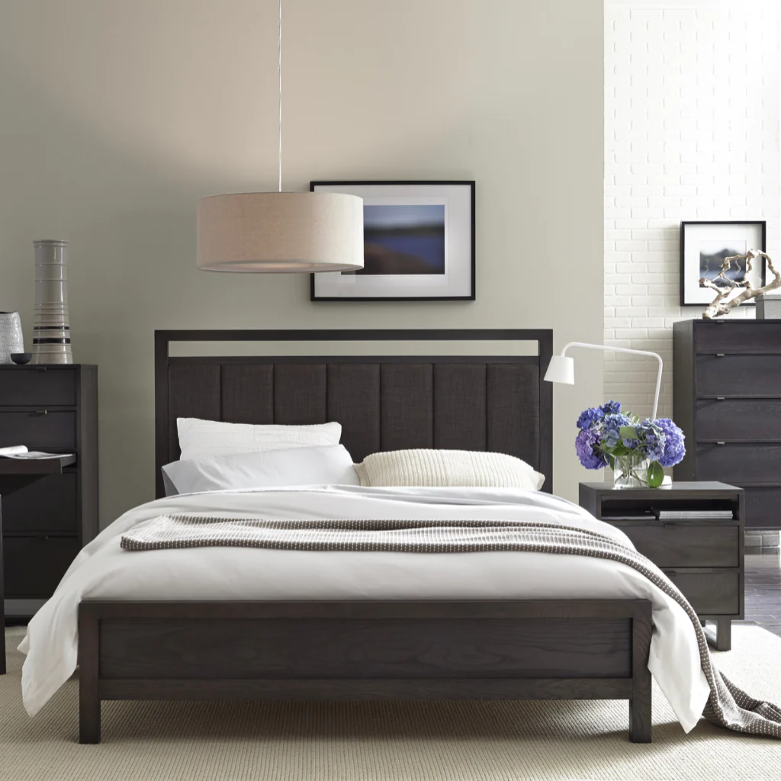 Folke Upholstered Bed - Boxter Grey, FLOOR MODEL Folke Upholstered Bed Sand / Nubia White Queen – view 2
