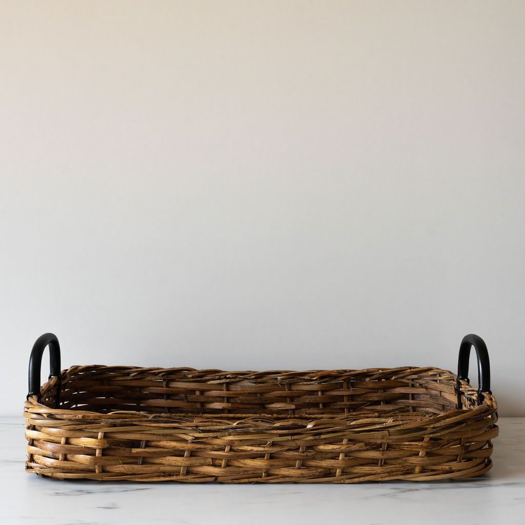 Rattan Tray with Metal Handles - Rug & Weave