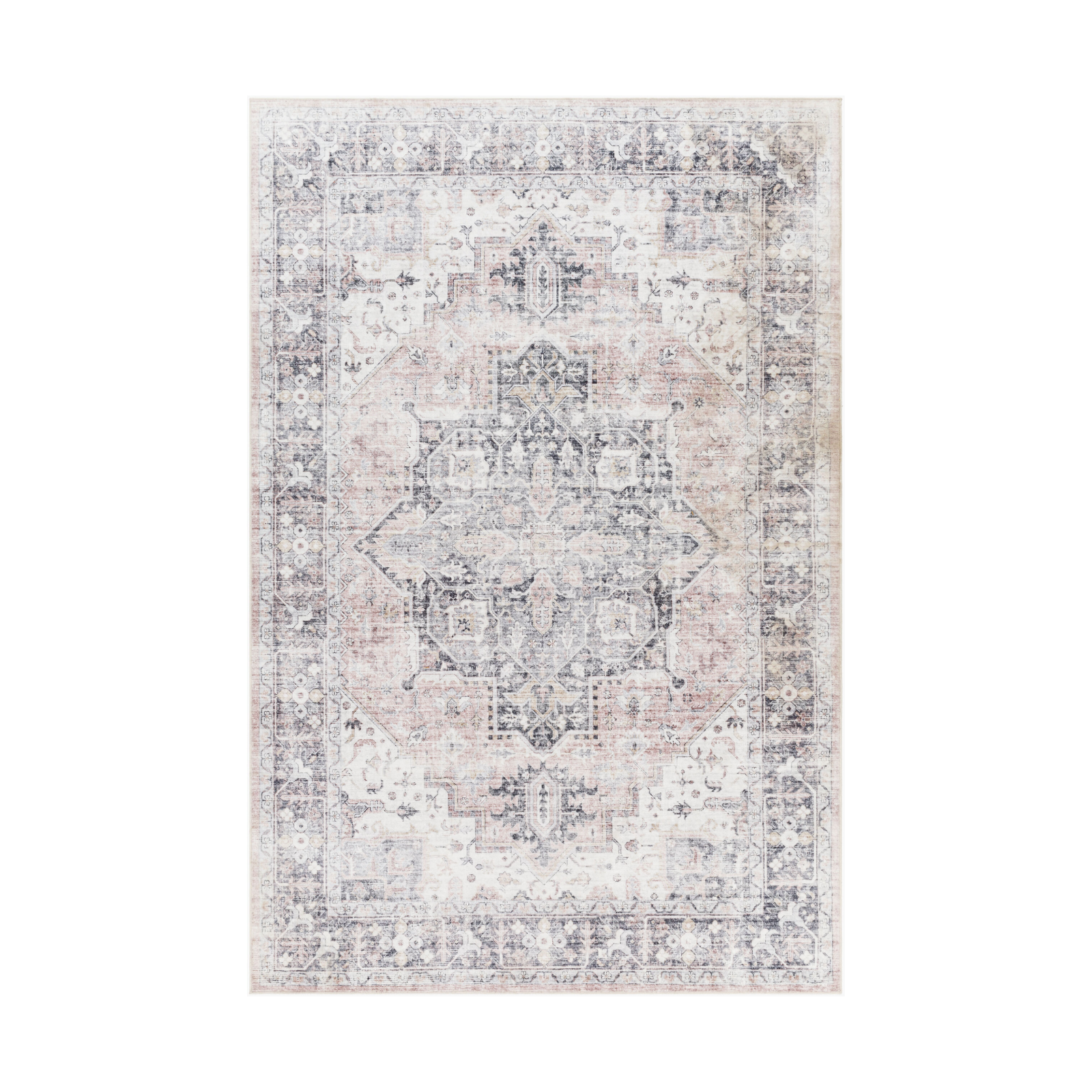 Laverne Charcoal / Blush Washable Rug