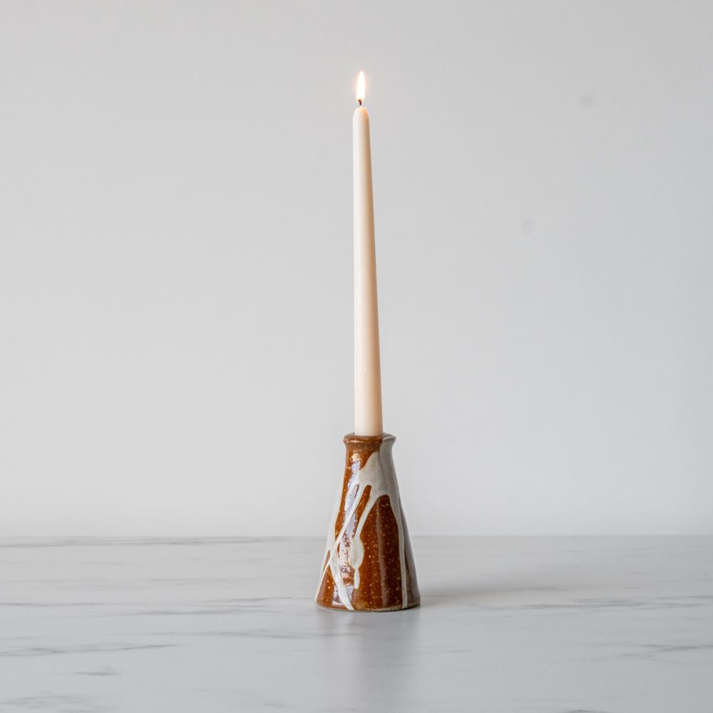 Taper Candle Holder with Glazed Splatter Finish - Rug & Weave