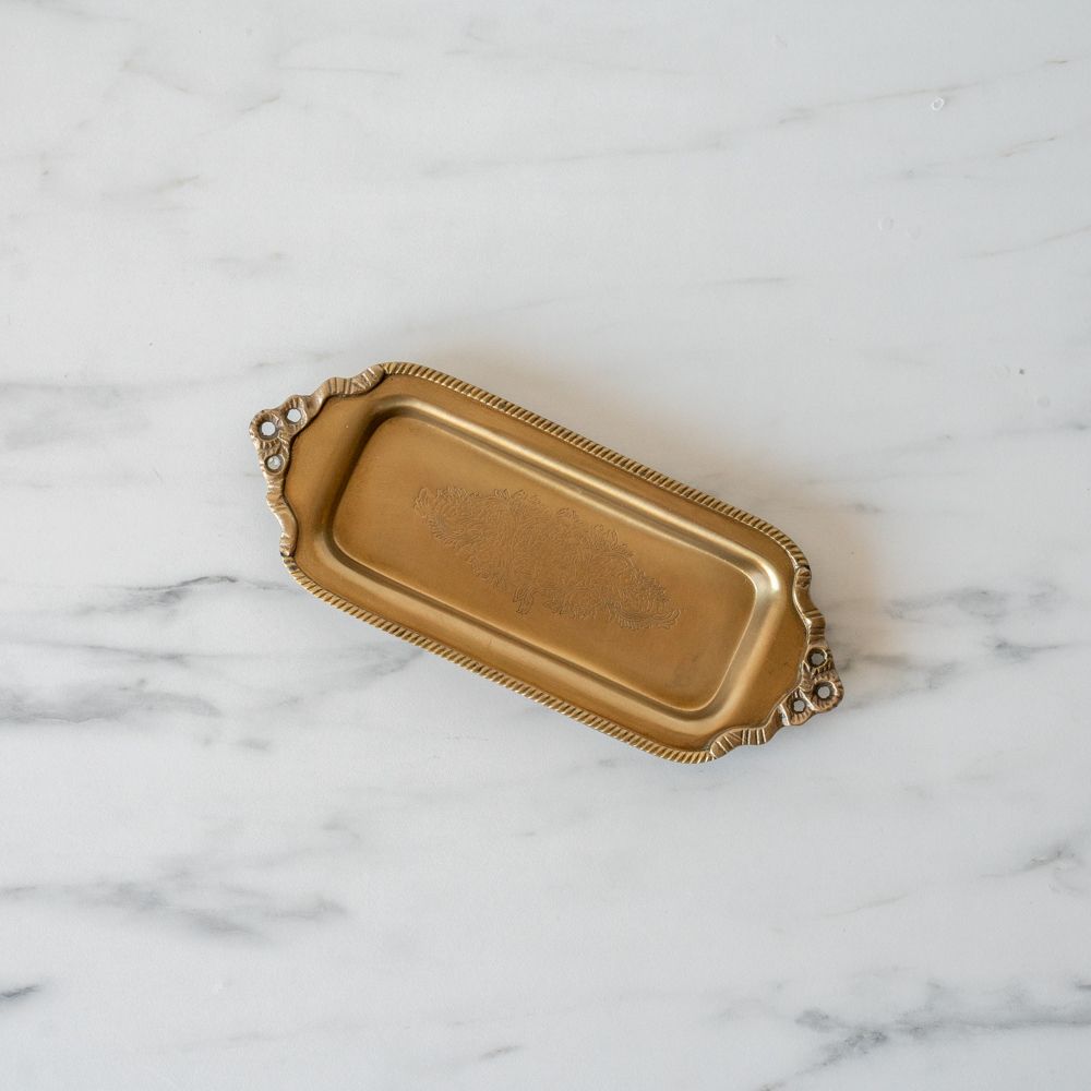 Antiqued Brass Floral Tray