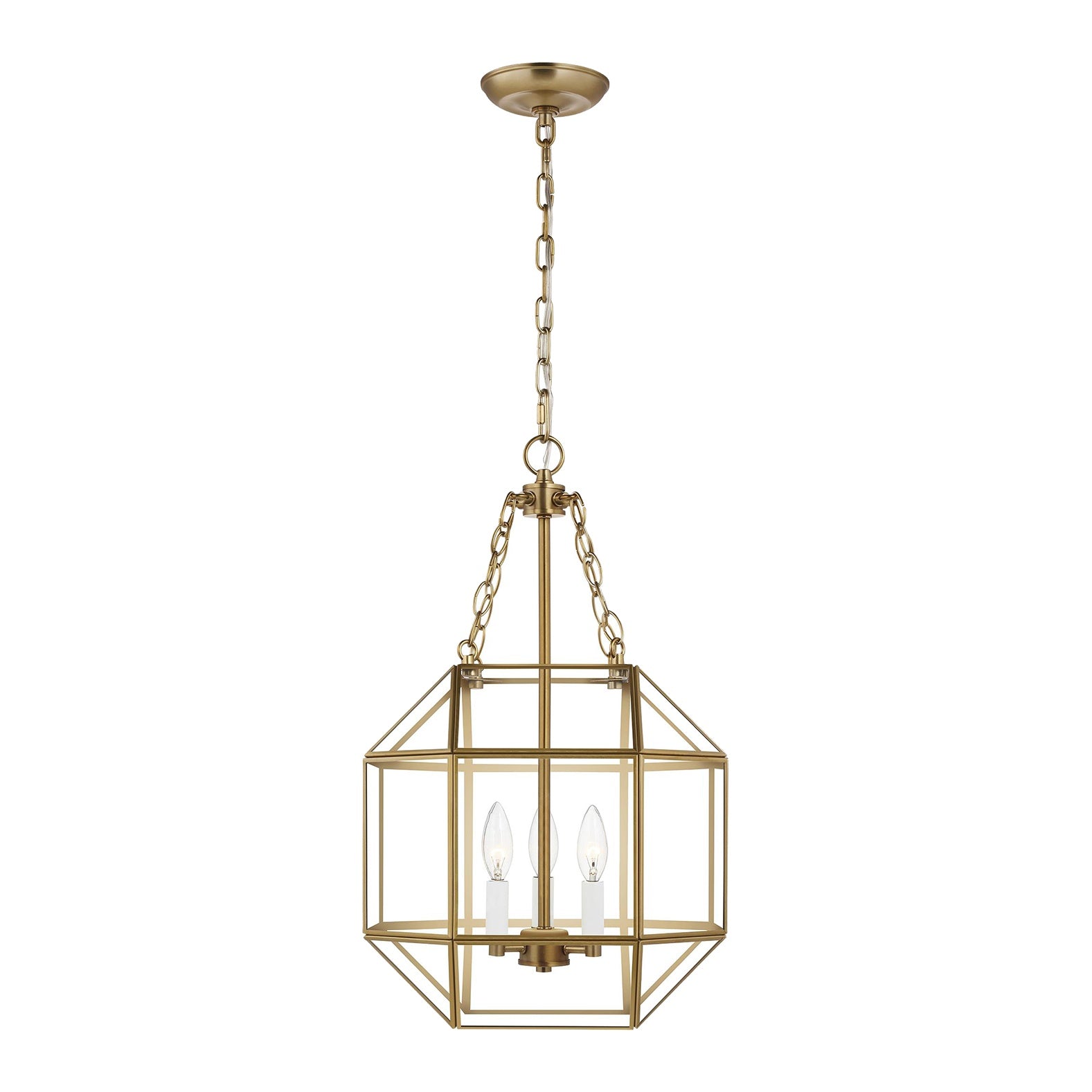 Morrison Small Three Light Lantern LIGHTING - pendant Visual Comfort - Studio Satin Brass Clear Glass