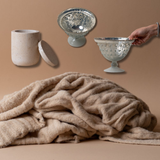 Holiday Gifting Bundle | Plush Throw, Travertine Jar with Lid & Footed Glass Bowl Rug and Weave