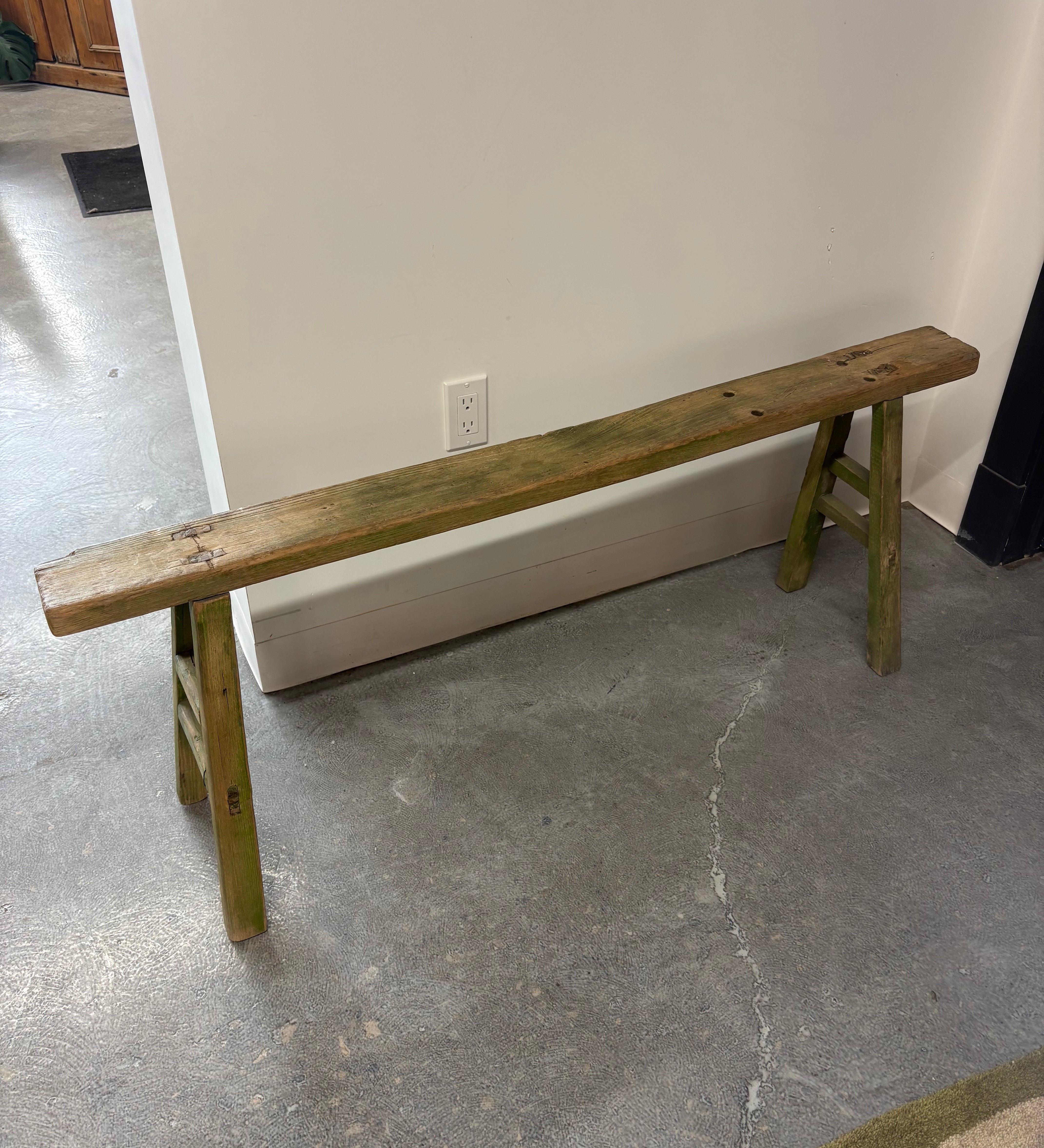 FLOOR MODEL - Green Vintage Wood Bench FURNITURE - floor model Blue Ocean Traders