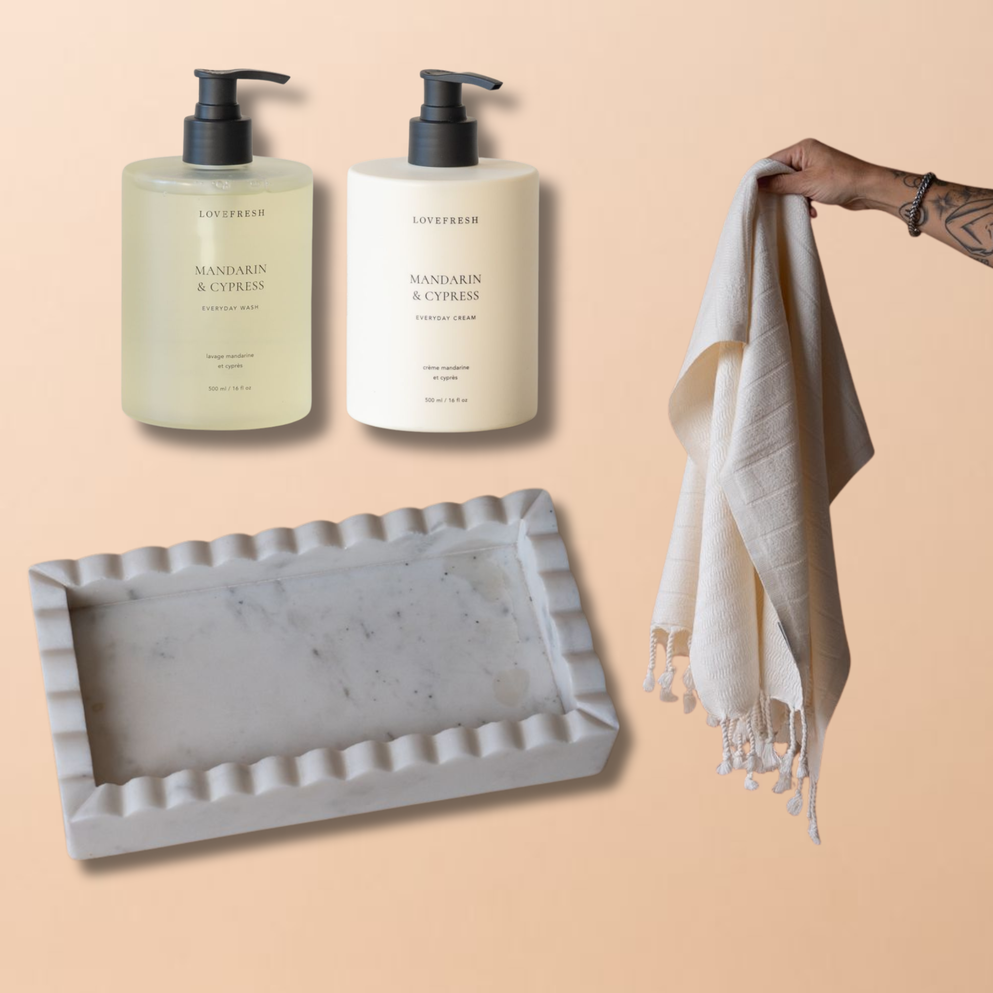 Holiday Gifting Bundle | Marble Tray, Hand Soap & Lotion, Hand Towel Rug and Weave