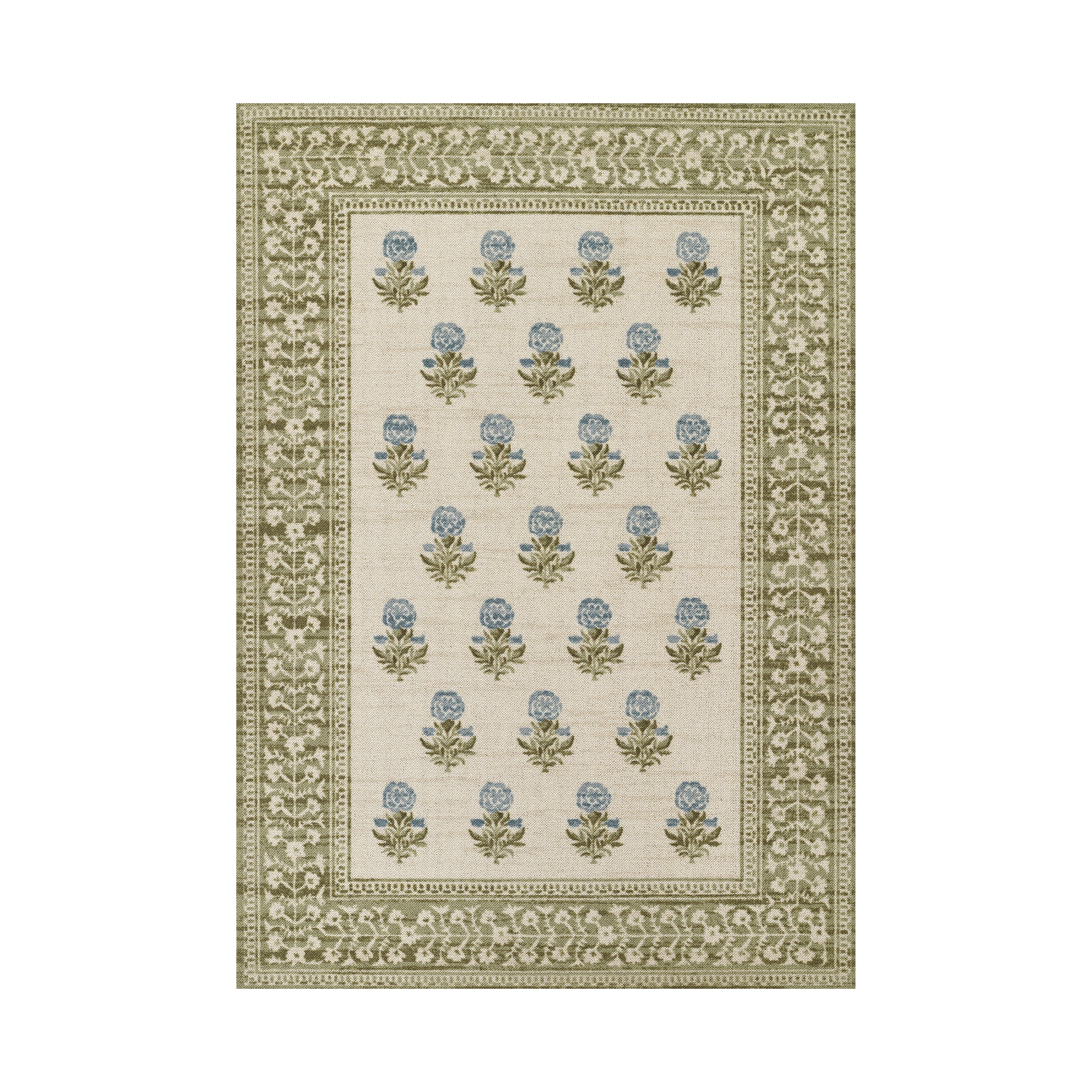 Bellbury Block Print Rug RUGS - wool Momeni Green 2' x 3'