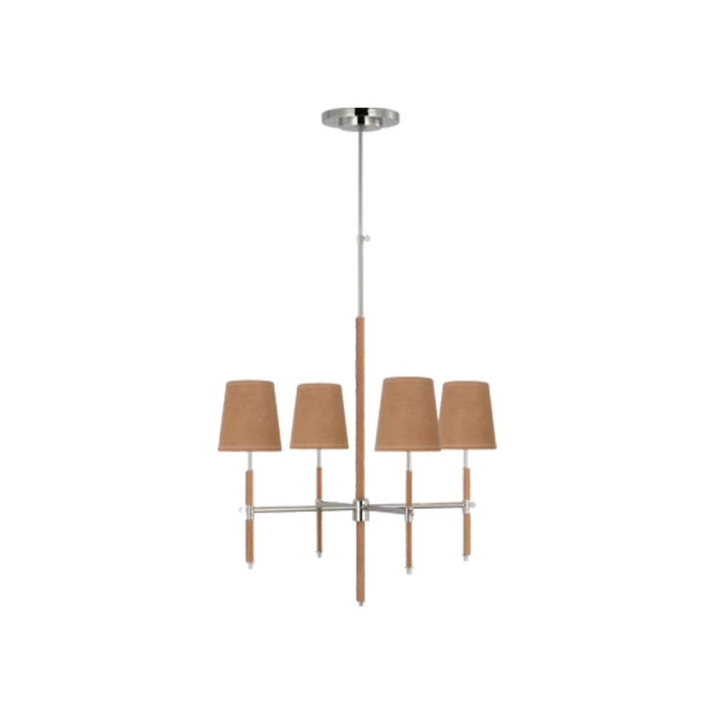 Bryant Small Wrapped Chandelier LIGHTING - chandelier Visual Comfort - Signature Polished Nickel and Natural Leather 4" x 5.5" x 6" Natural Leather