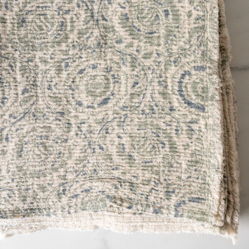 Green Botanical Print Throw Blanket - Rug & Weave