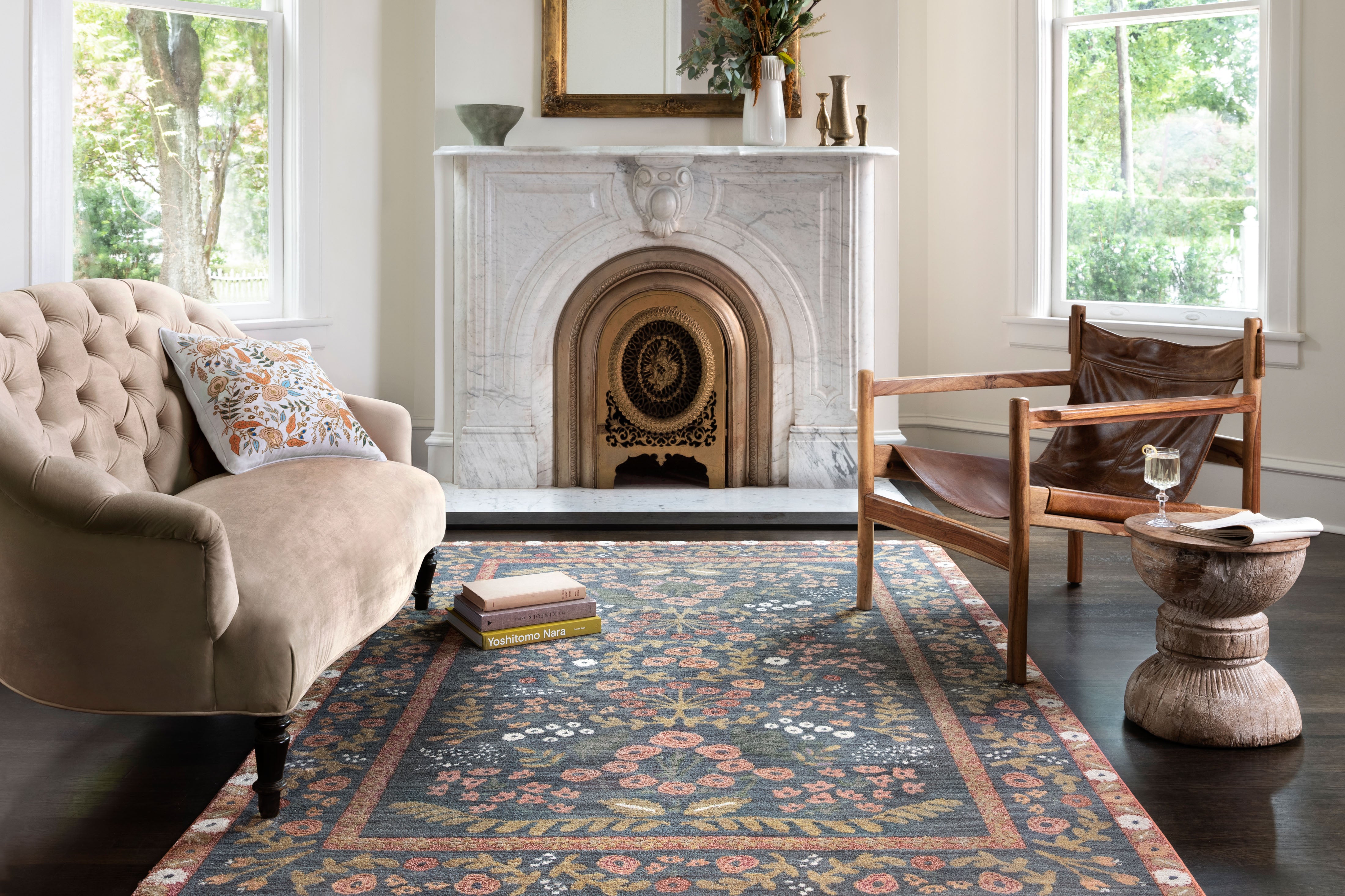 Rifle Paper Co. x Loloi Fiore Navy / Rust Rug RUGS - synthetic Loloi