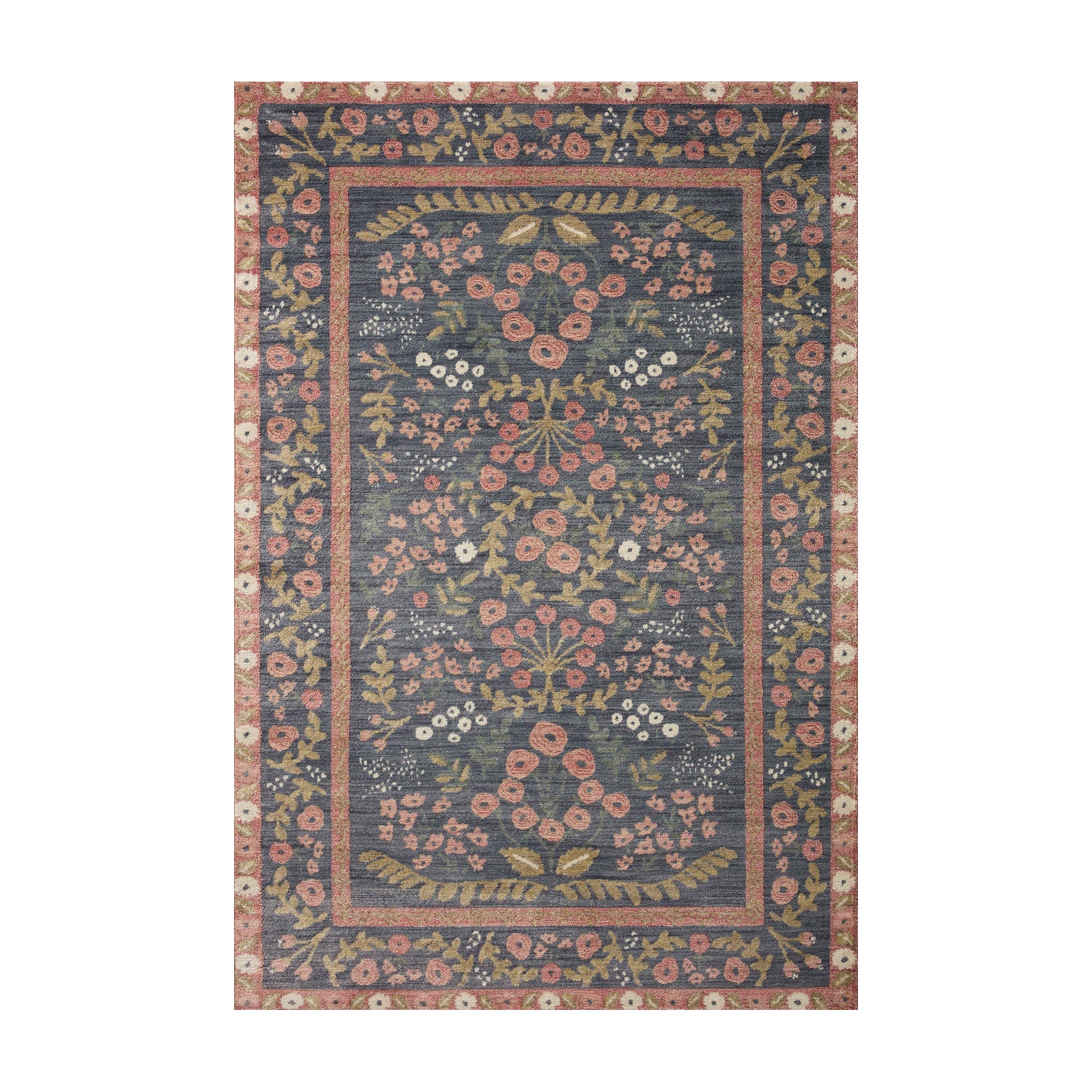 Rifle Paper Co. x Loloi Fiore Navy / Rust Rug, 18" x 18"