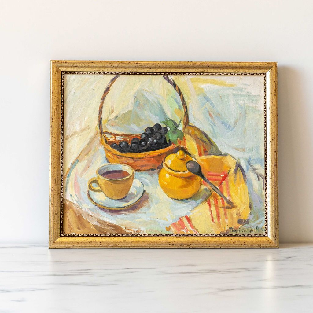 "Afternoon Tea Still Life" Vintage Painting - Rug & Weave