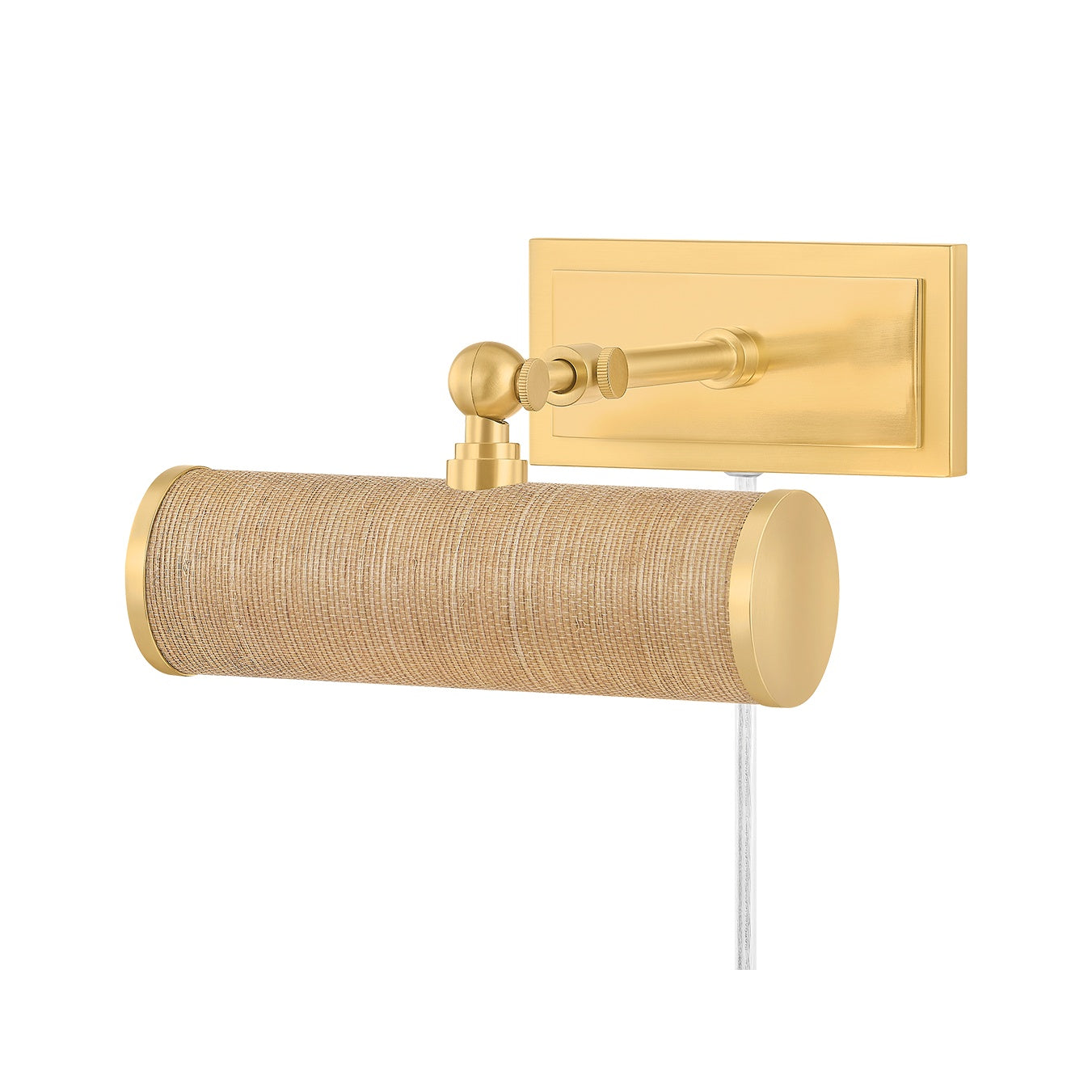 Holly Picture Light, Aged Brass/Grasscloth 8"