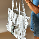 Gingham Ruffle Tote Bag reusable bag Rug and Weave