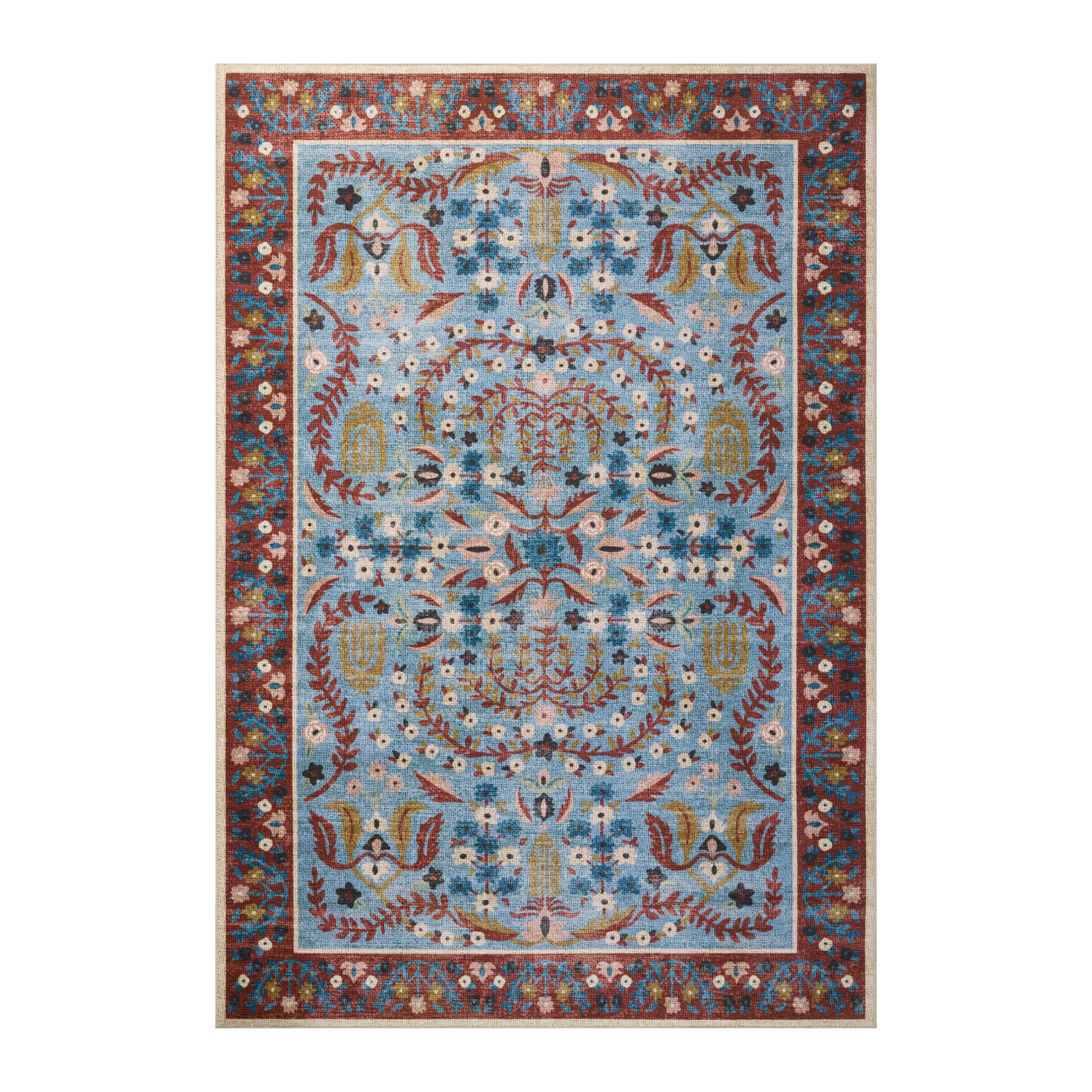 Rifle Paper Co. x Loloi Canopy Red / Blue Rug, 18" x 18" Sample