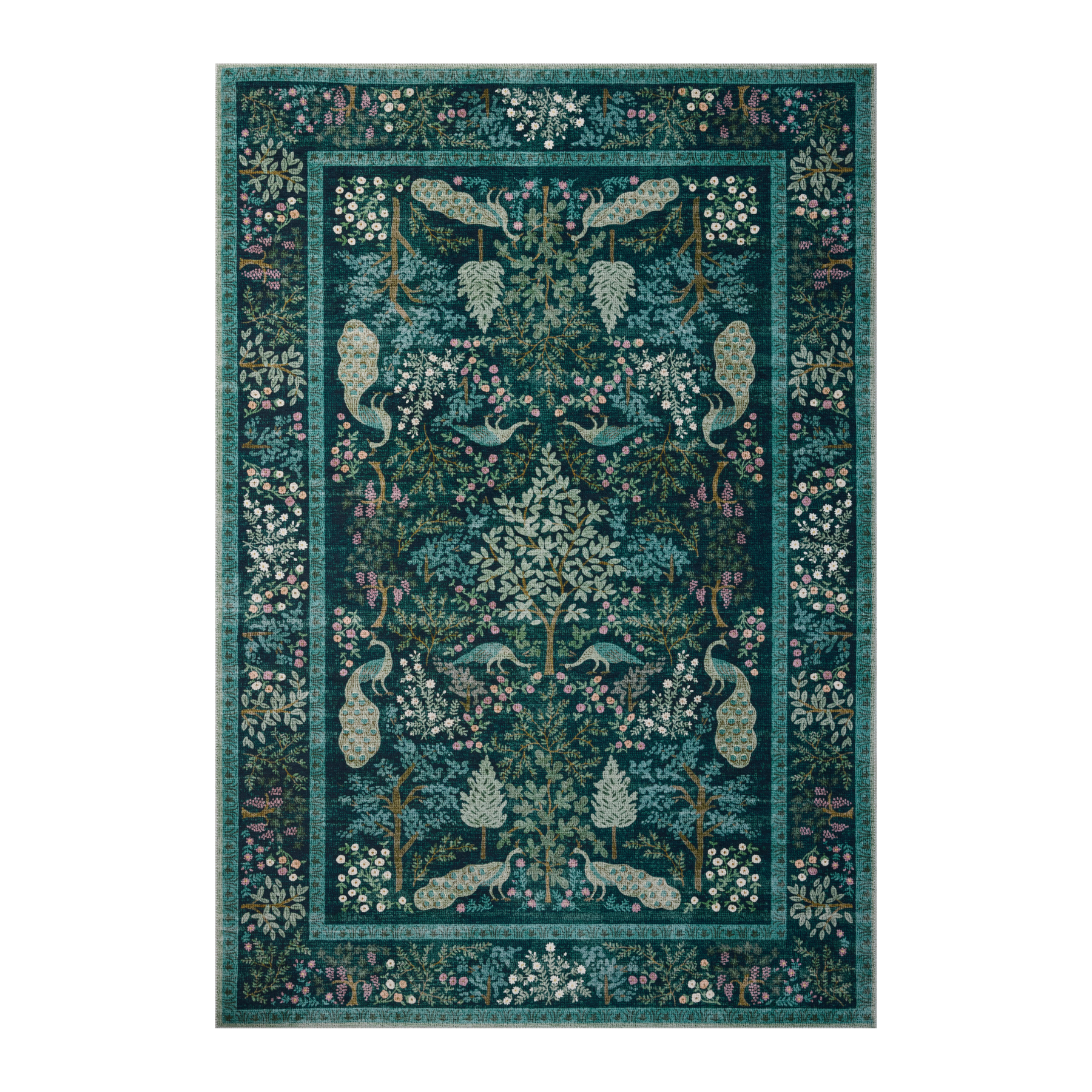 Rifle Paper Co. x Loloi Canopy Teal Rug, 18" x 18" Sample