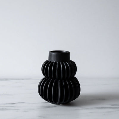Round Pleated Stoneware Vase - Rug & Weave