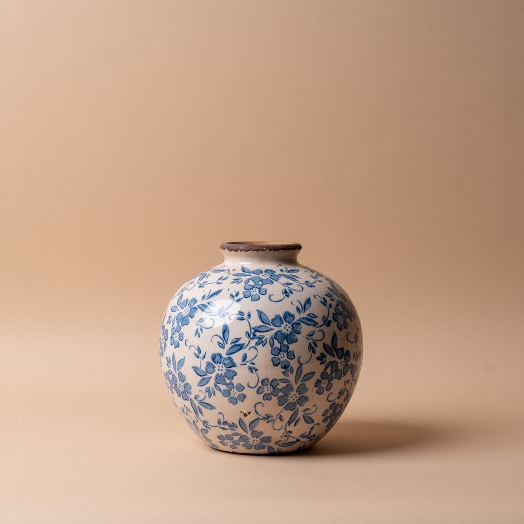Blue Floral Terracotta Vase vase Creative Co-op (DYA)