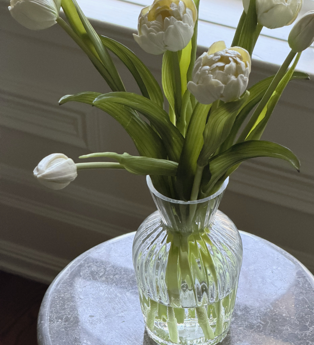 Faux White Double Peony Tulip Bundle faux stem Tri W Imports
