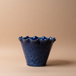 Navy Stoneware Planter with Ruffle Edge planter Creative Co-op (DYA) Large