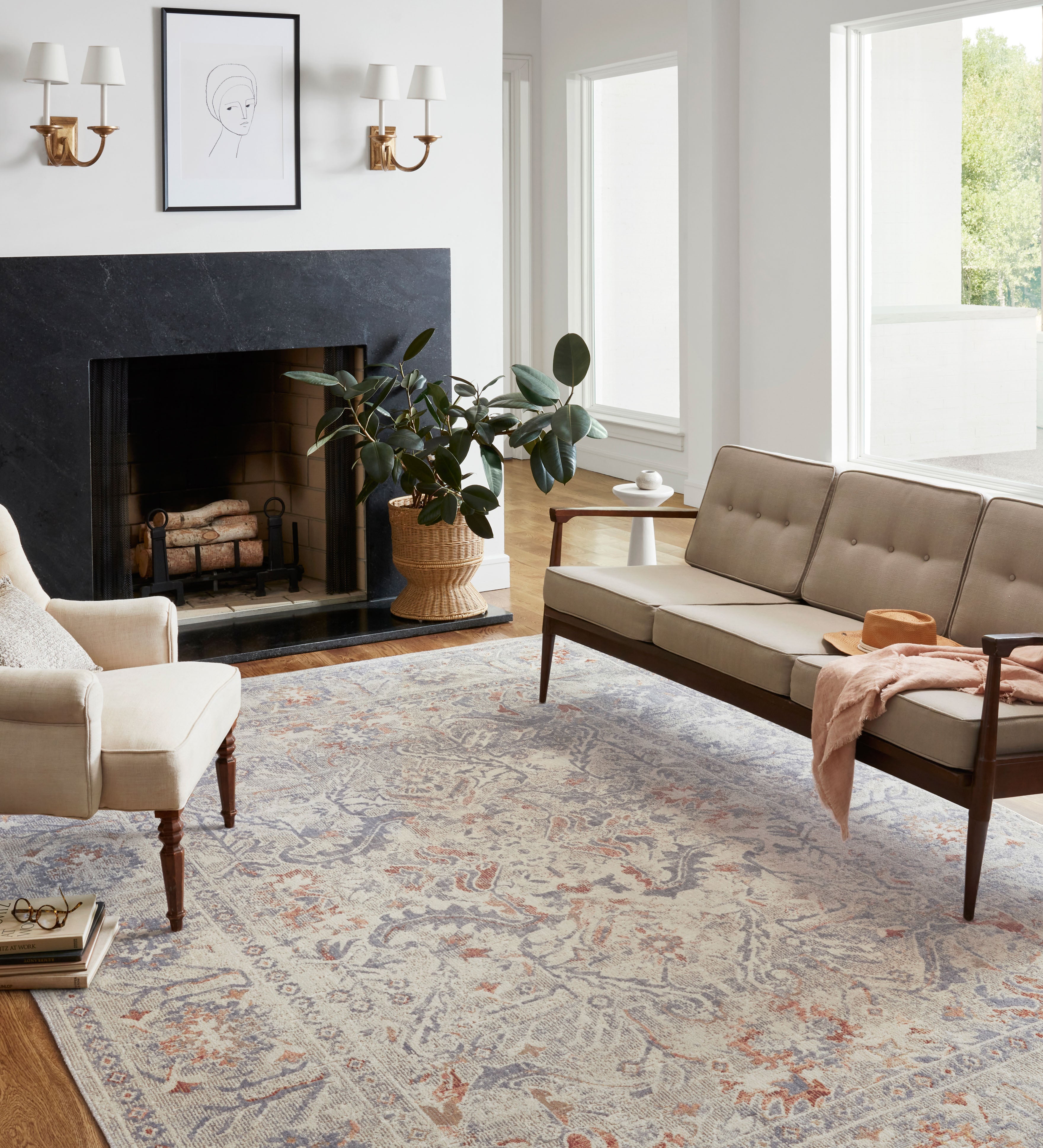 Chris Loves Julia x Loloi Rosemarie Oatmeal / Lavender Rug RUGS - patterned Loloi