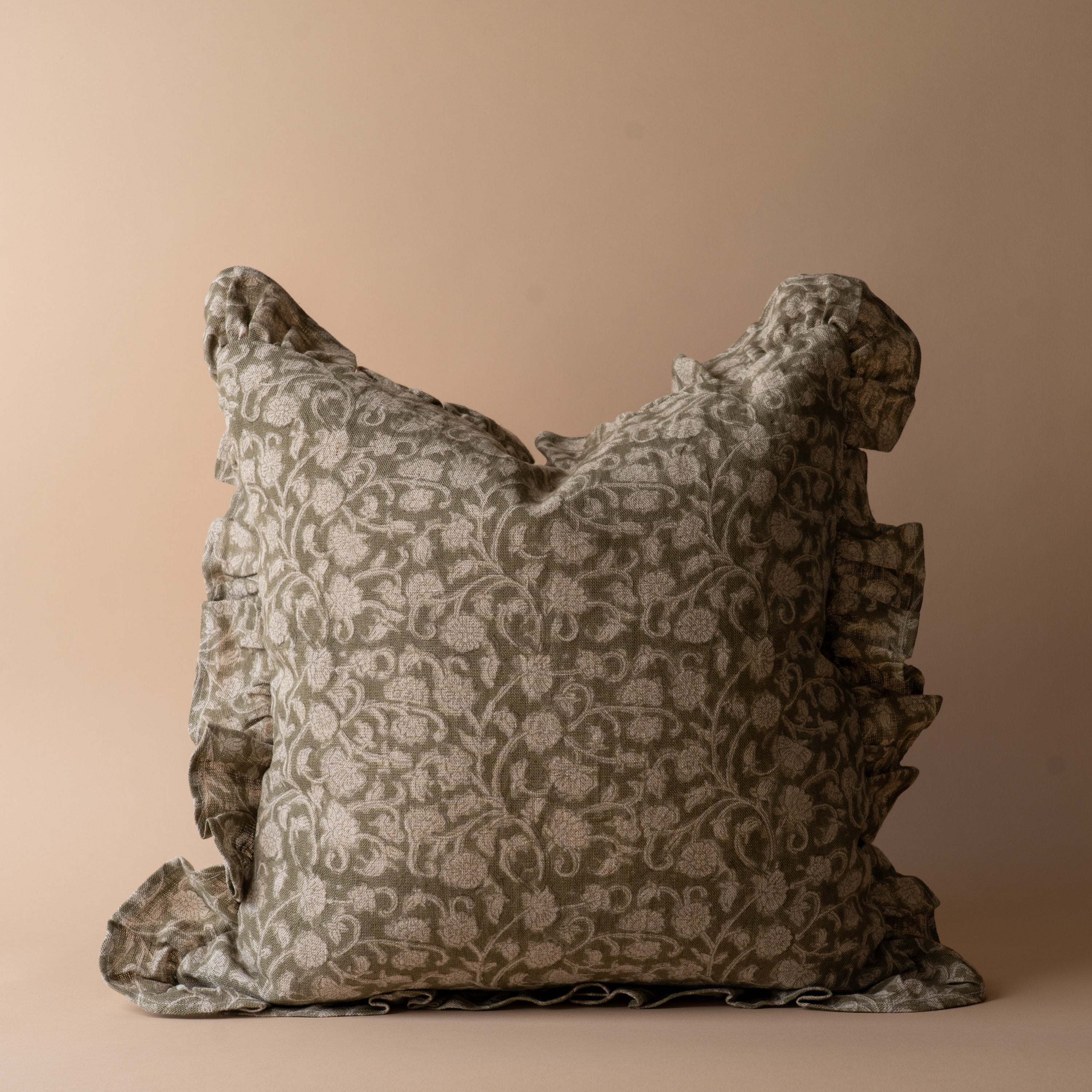 Olivia Block Print Ruffle Pillow Cover 1 - PILLOWS - Block print - neutral ORNA HOUSE