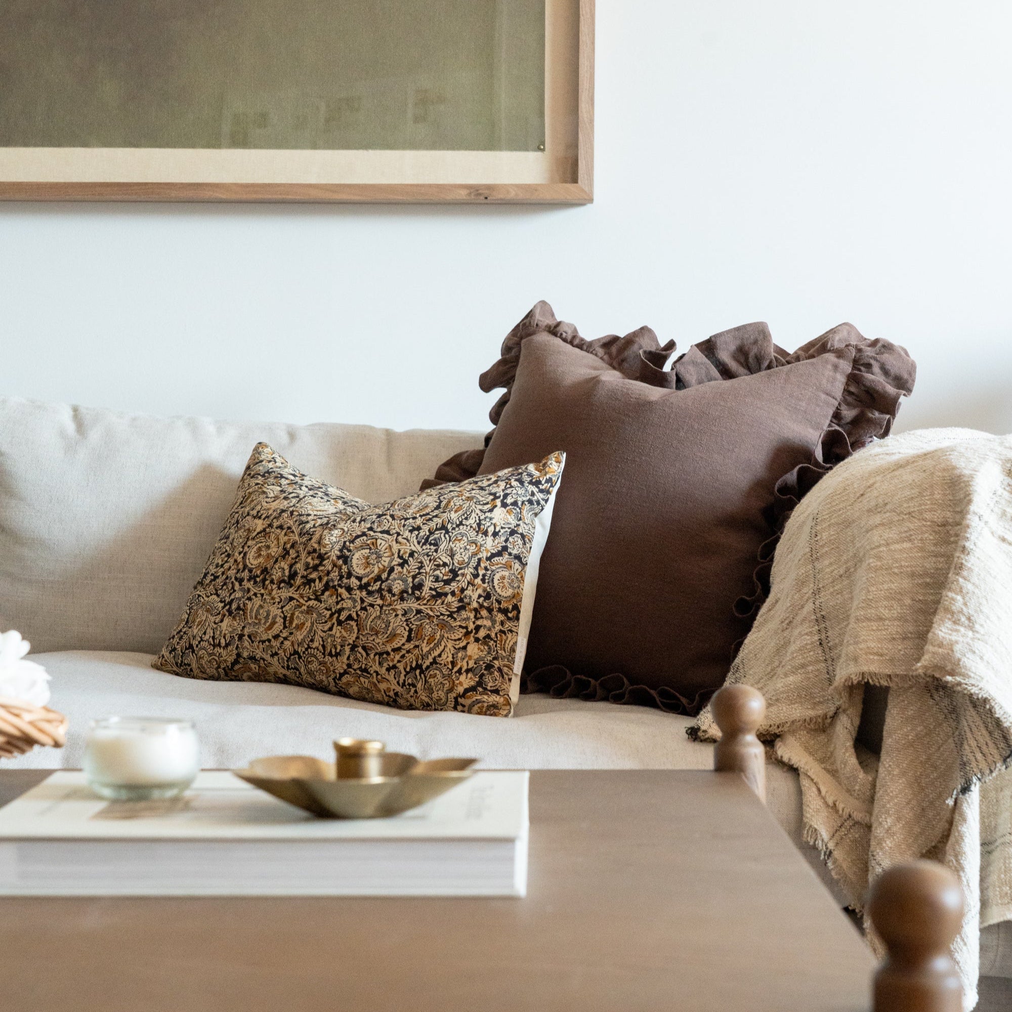 Espresso Ruffle Pillow Cover 2 - PILLOWS - Linen - warm Rug & Weave Pillows