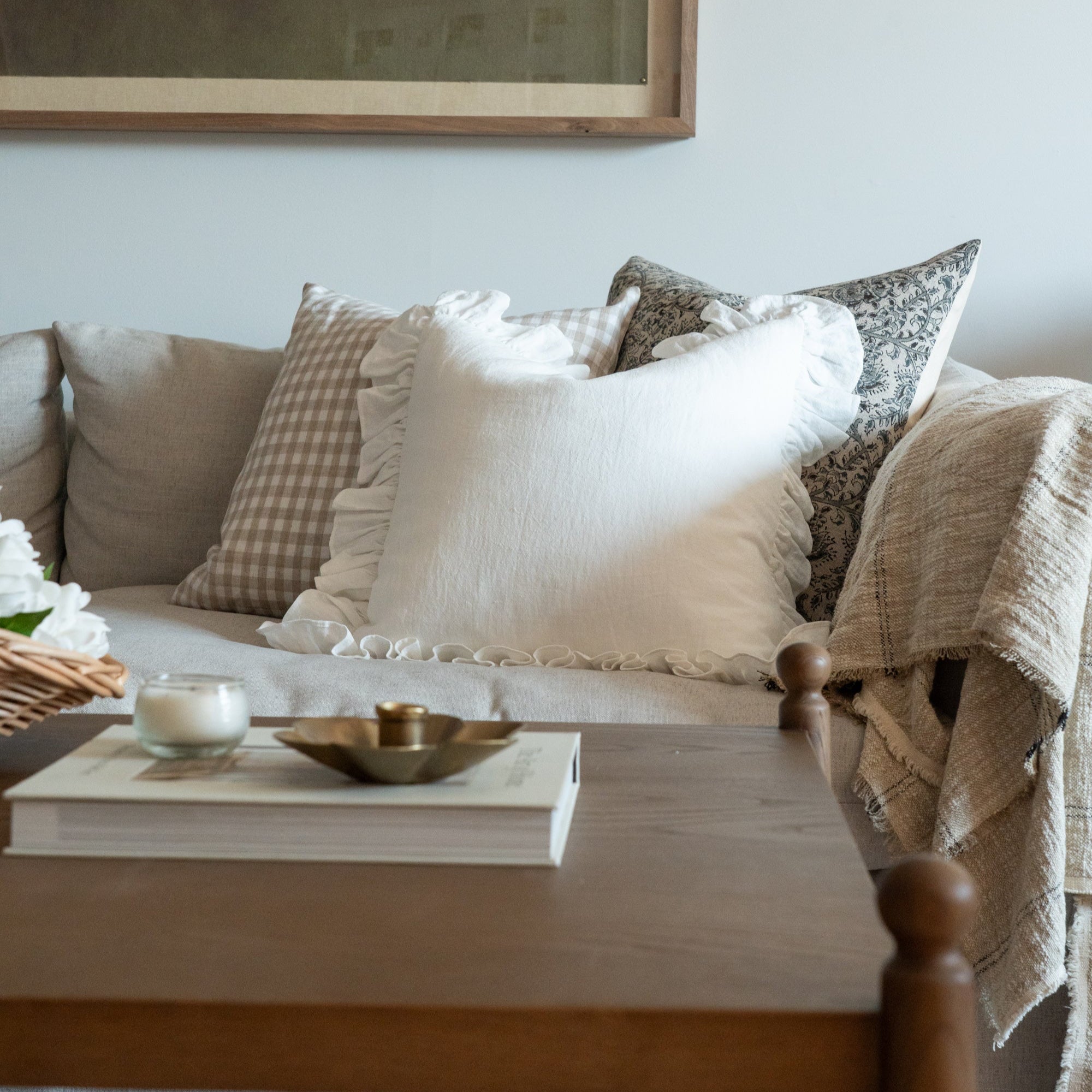 Ivory Ruffle Pillow Cover 1 - PILLOWS - Linen - neutral Rug & Weave Pillows