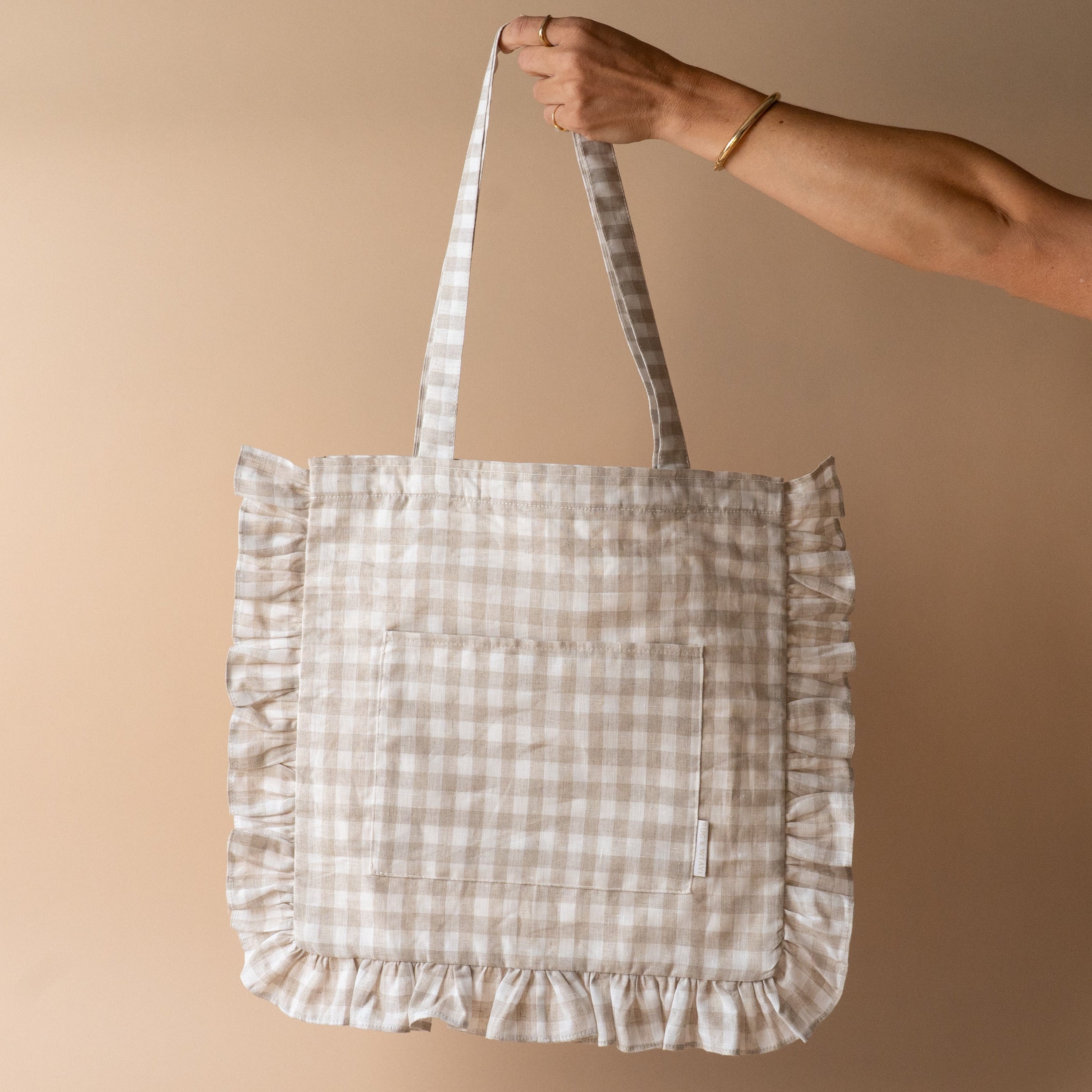 Gingham Ruffle Tote Bag reusable bag Rug and Weave
